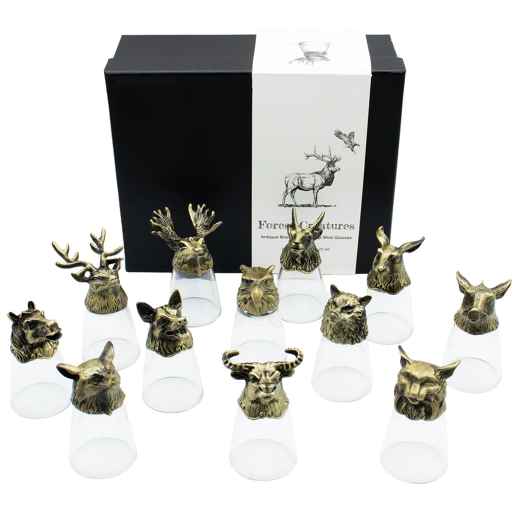 Gift Set of 12 Bottom Up Shot Glasses (25ml) | Antique Bronze