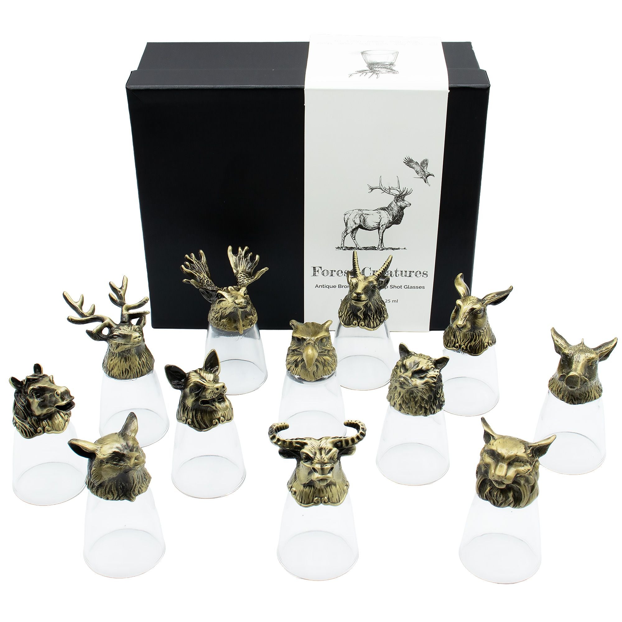 Gift Set of 12 Bottom Up Shot Glasses (25ml) | Antique Bronze