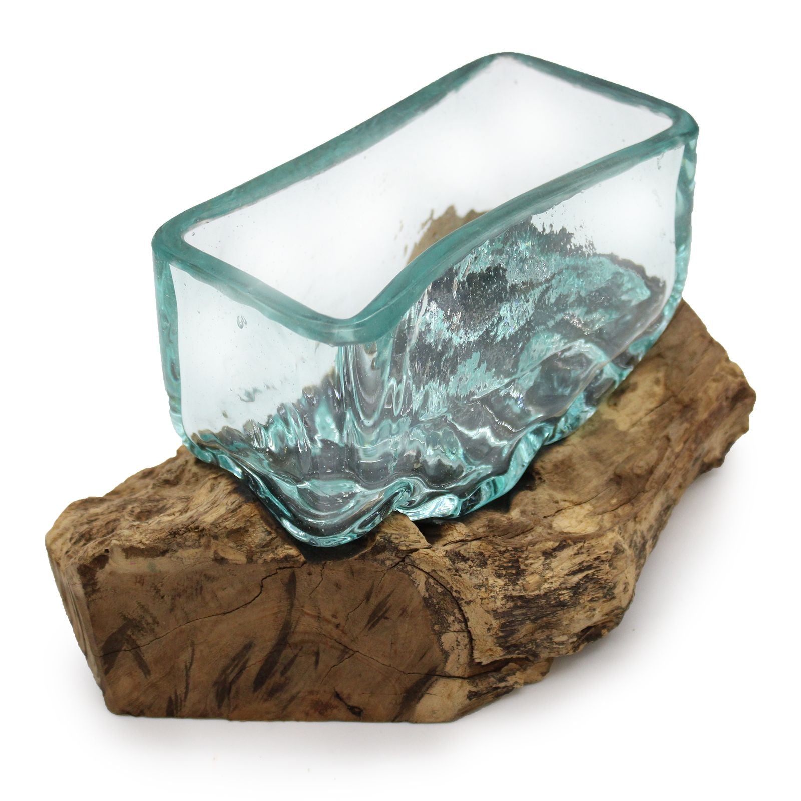 Molten Glass Tank on Wood with Stand - Medium Bowl | Molten Glass Decor