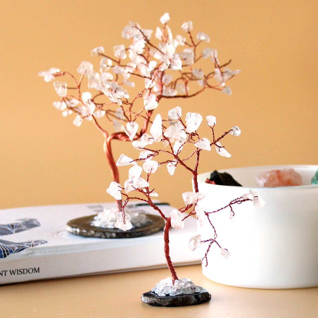 Rock Quartz Gemstone Tree on Black Agate Base (35 stones)