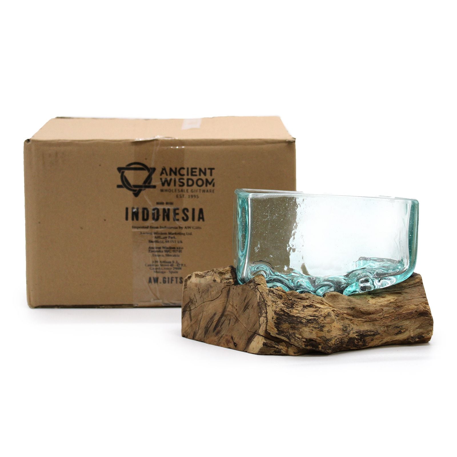 Molten Glass Tank on Wood with Stand - Medium Bowl | Molten Glass Decor
