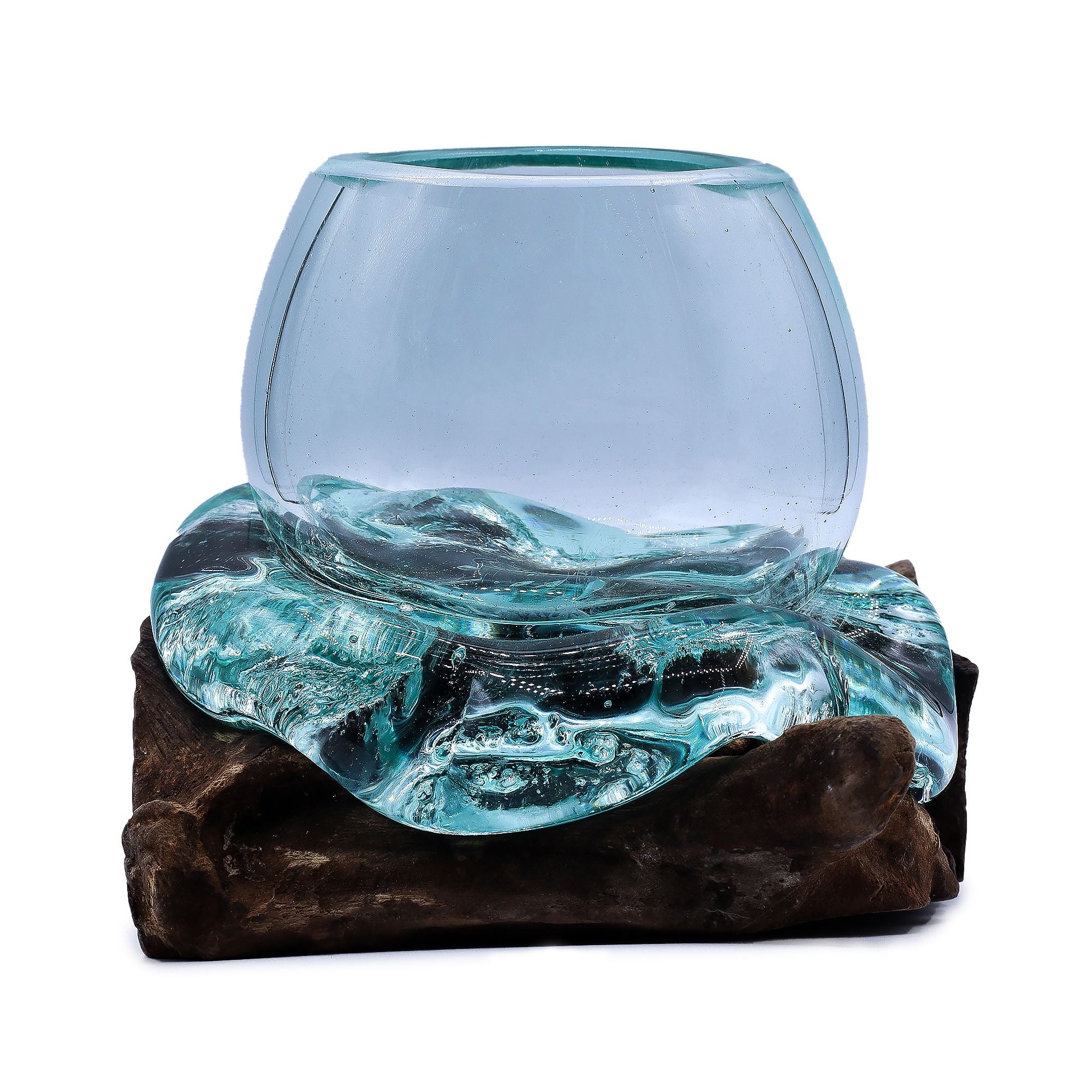 Molten Glass Mini Goldfish Bowl on Wood 20cm Crystal Tree UK | 20 Stone Gemstone Tree decorative crystal gemstone tree