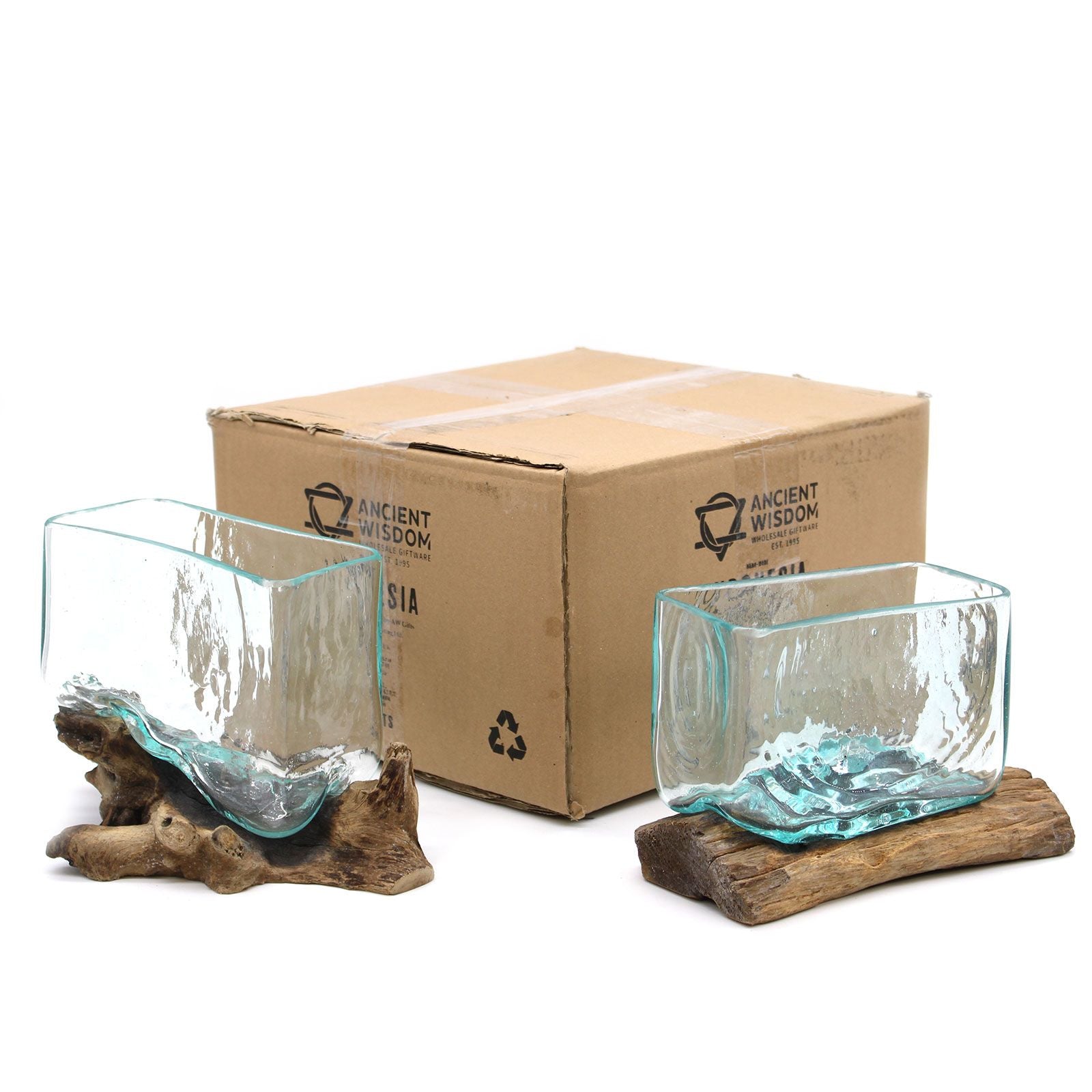 Molten Glass Tank on Wood with Stand - Medium Bowl | Molten Glass Decor