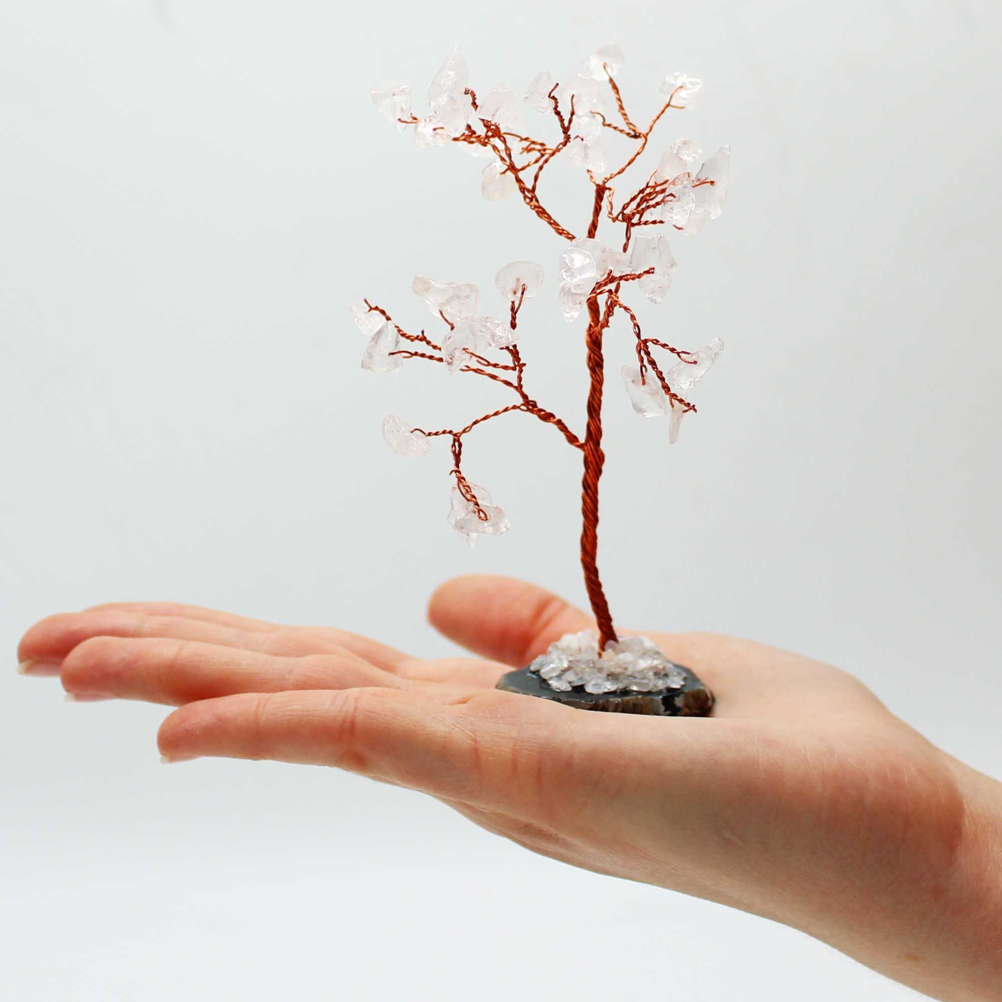 Rock Quartz Gemstone Tree on Black Agate Base (35 stones)