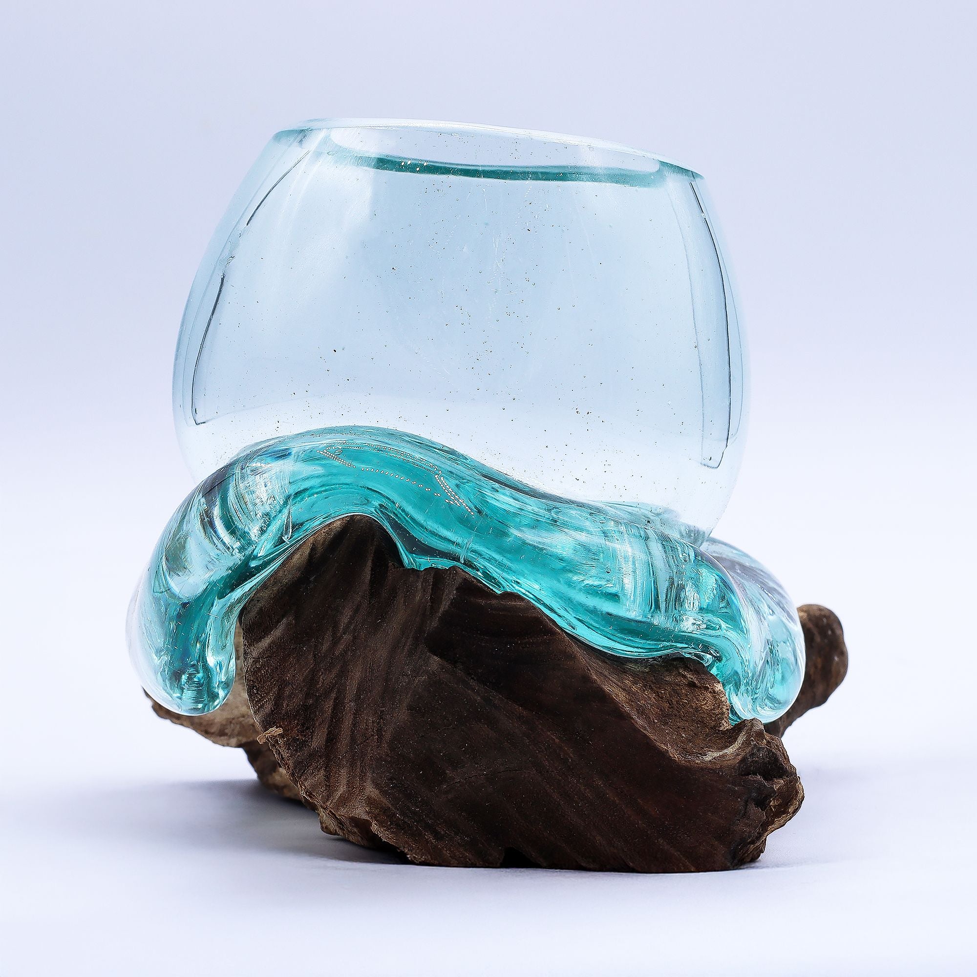 Molten Glass Mini Goldfish Bowl on Wood 20cm | Molten Glass Decor