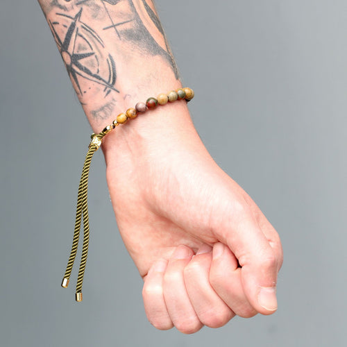 18K Gold Plated Gemstone Moss String Bracelet - Picasso Jasper