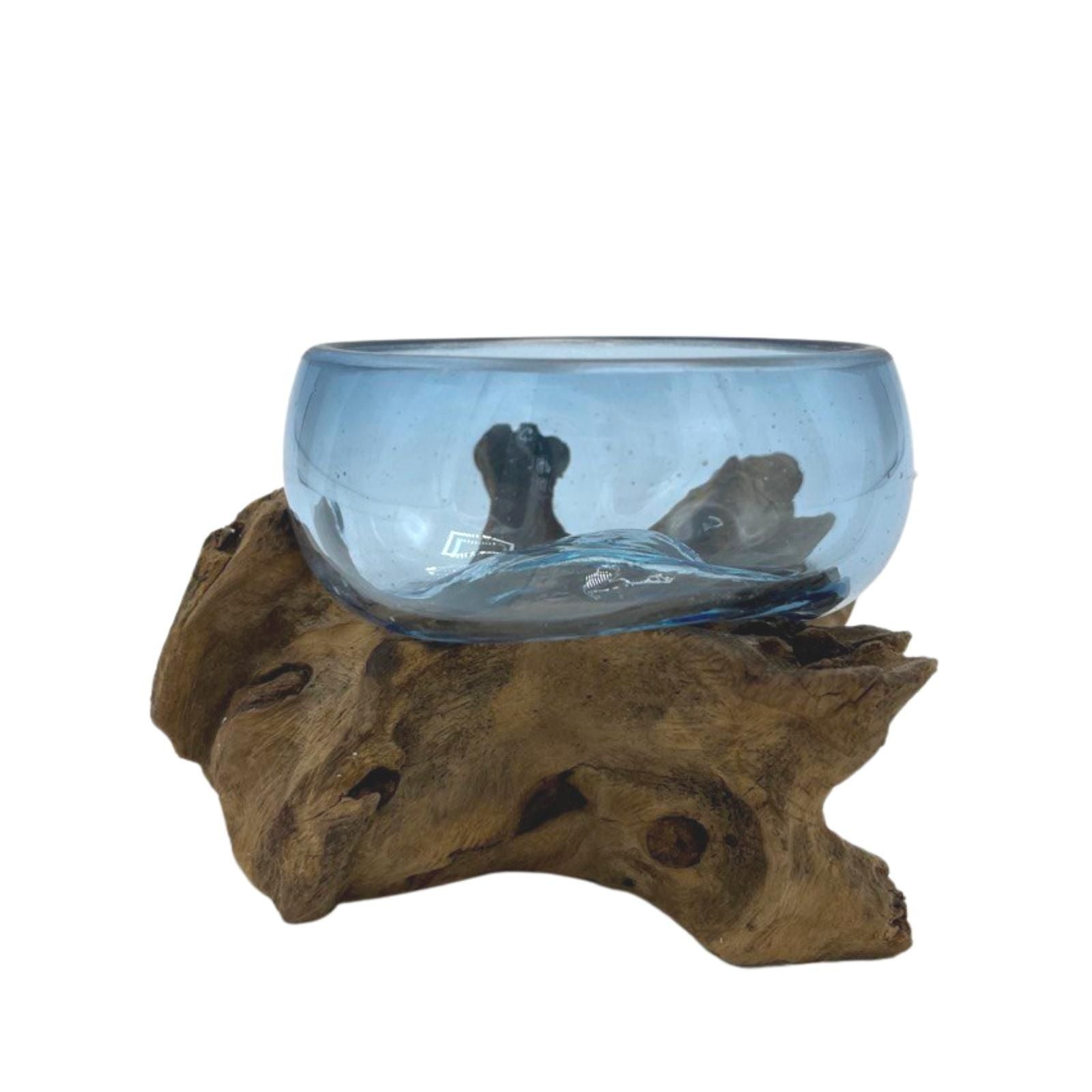 Molten Glass Mini Blue Bowl on Wood