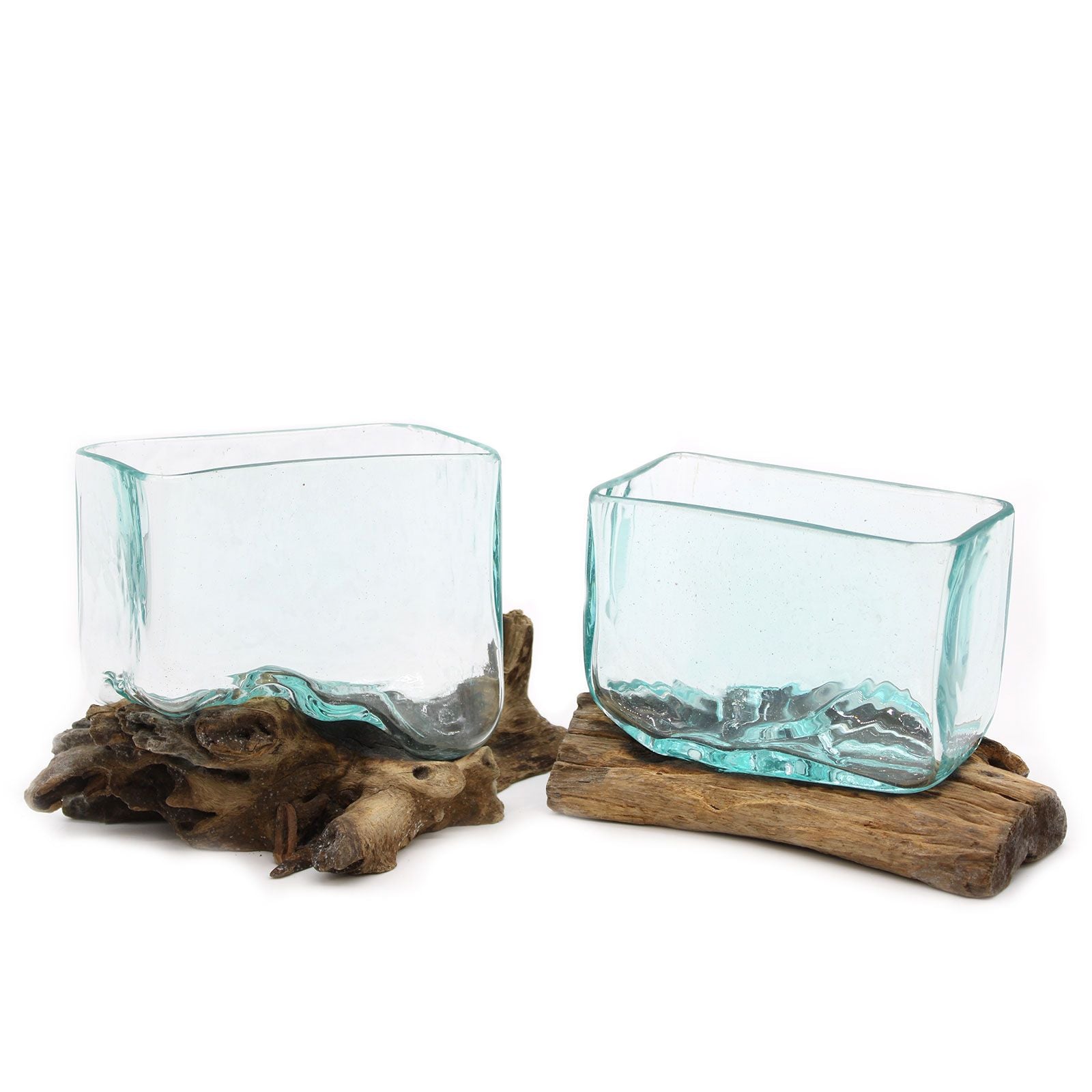 Molten Glass Tank on Wood with Stand - Medium Bowl | Molten Glass Decor