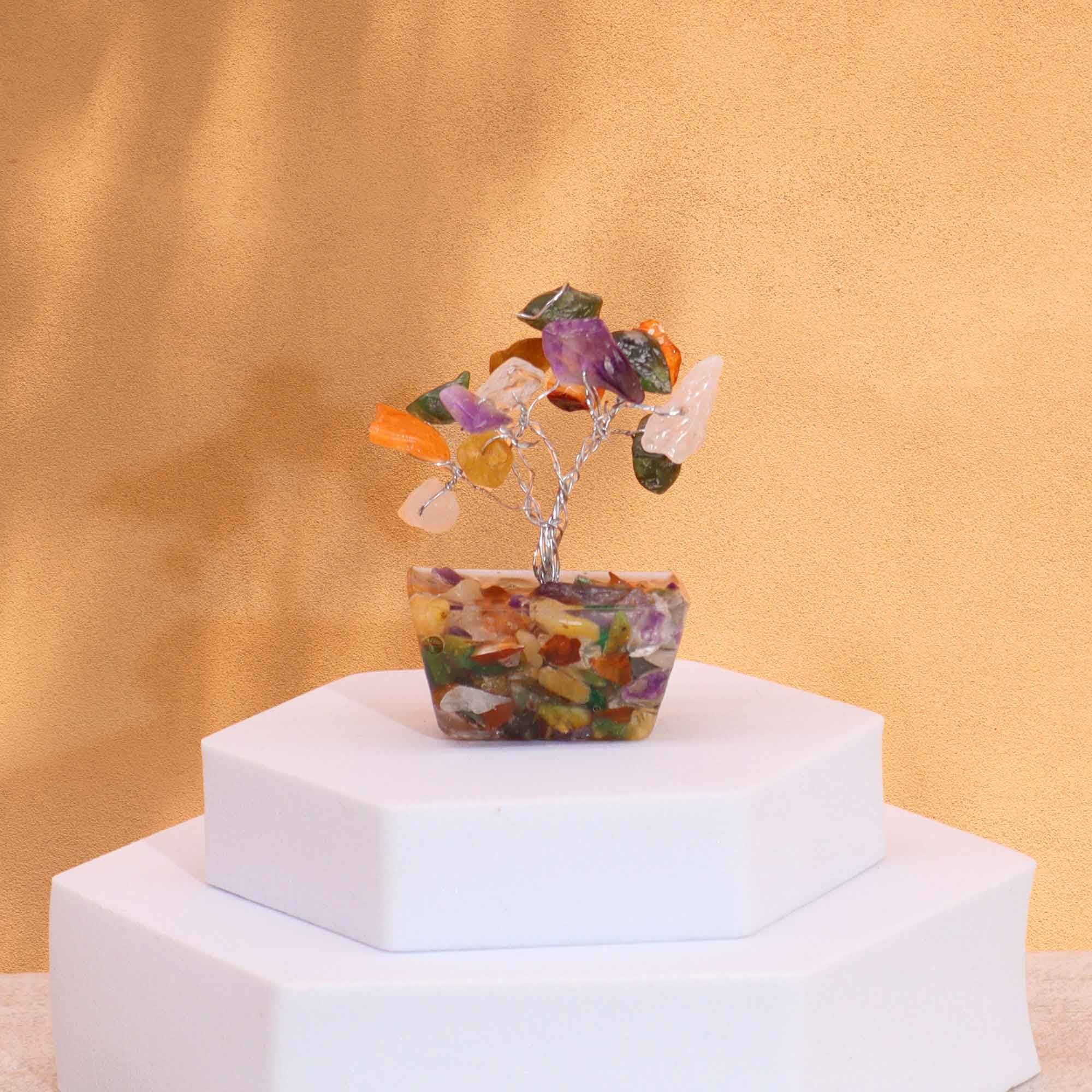 Mini Gemstone Tree on Orgonite Base Crystal Tree UK | 15 Stone Gemstone Tree decorative crystal gemstone tree
