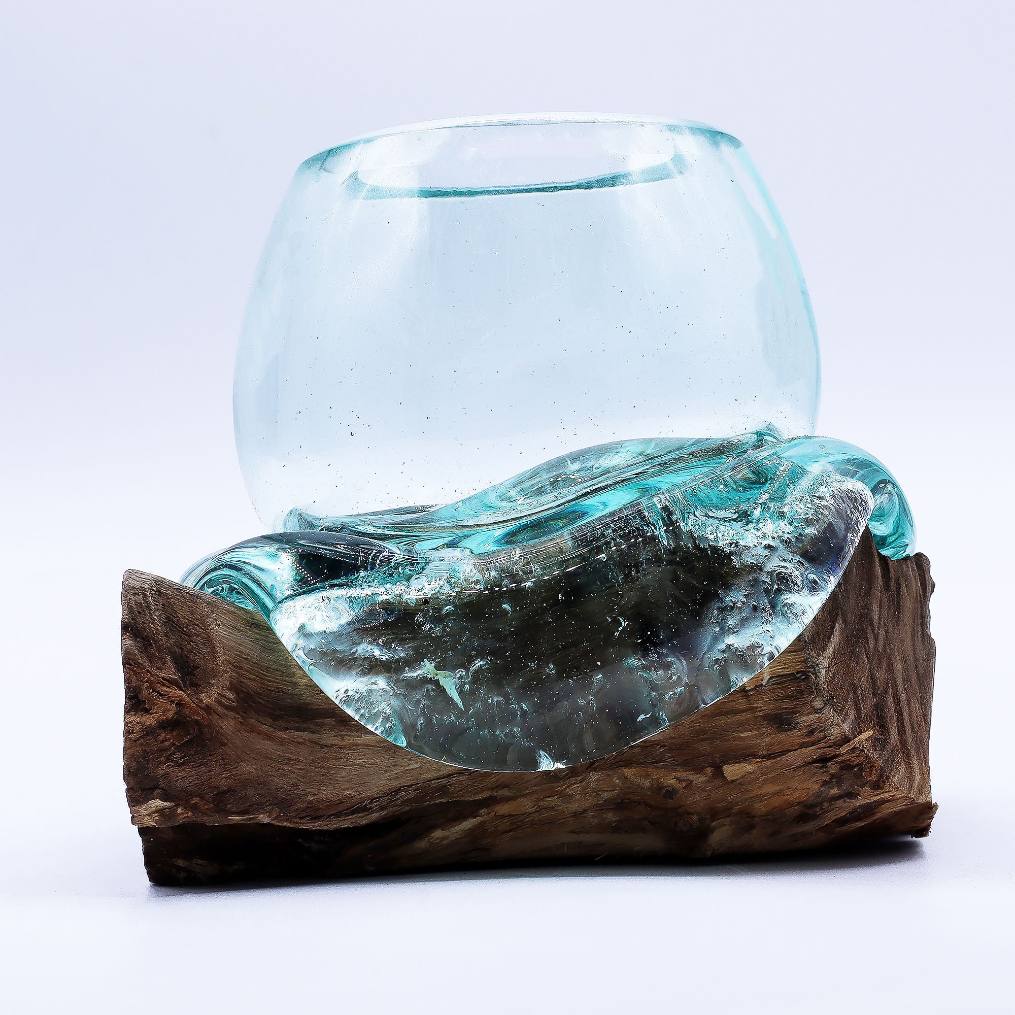 Molten Glass Mini Goldfish Bowl on Wood 20cm | Molten Glass Decor