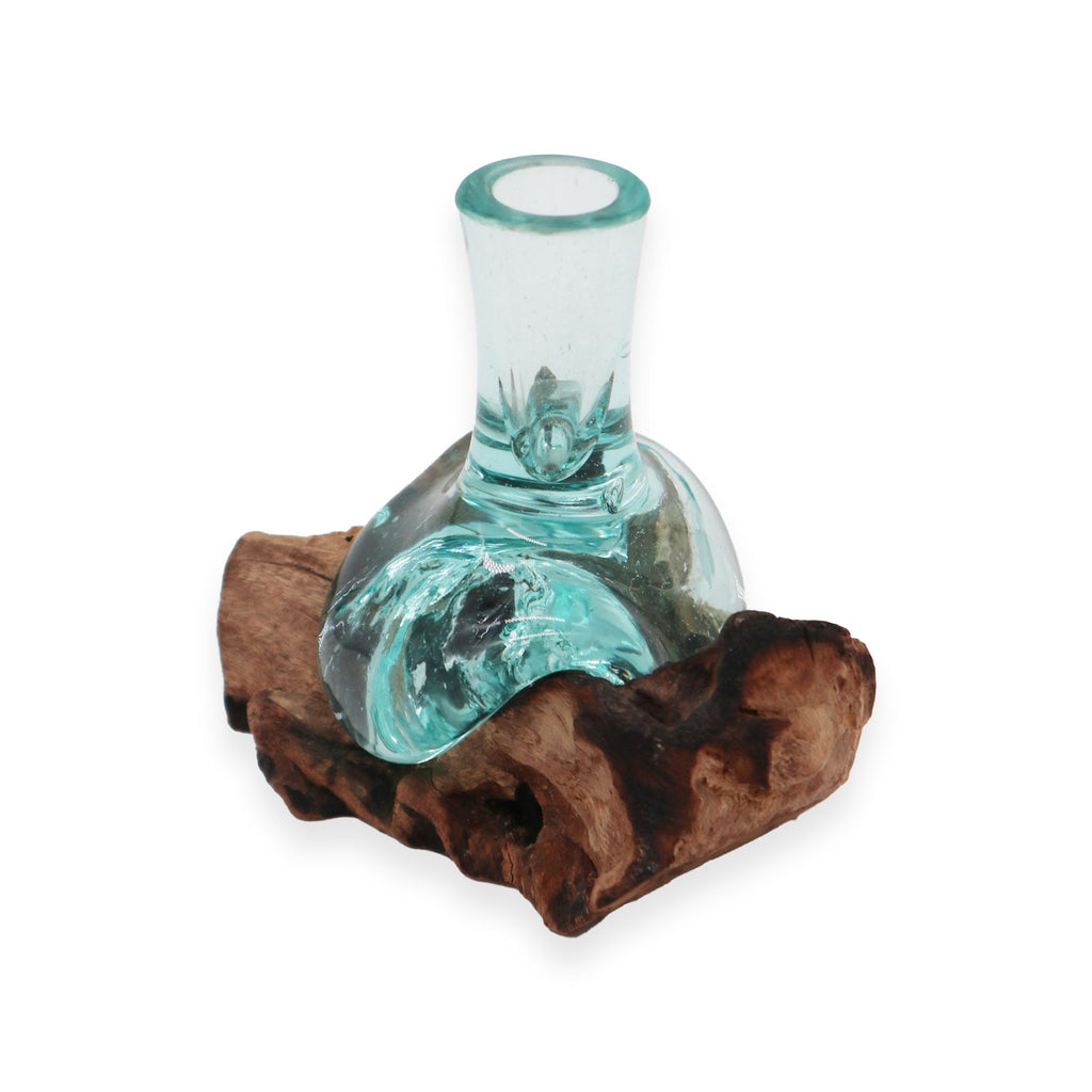Molten Glass Small Flower Vase on Wood