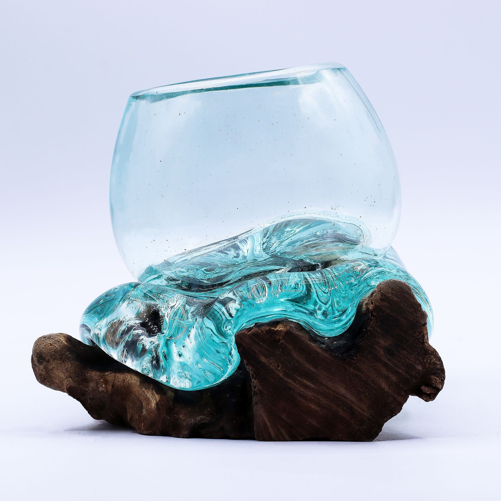 Molten Glass Mini Goldfish Bowl on Wood 20cm | Molten Glass Decor