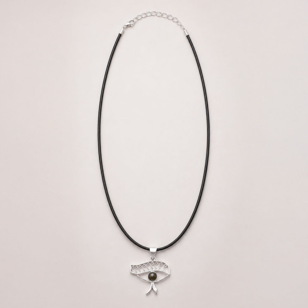 Indian Devotional Pendant - Silver Plated (45cm Cord)- Cleopatra Eye - Iolite
