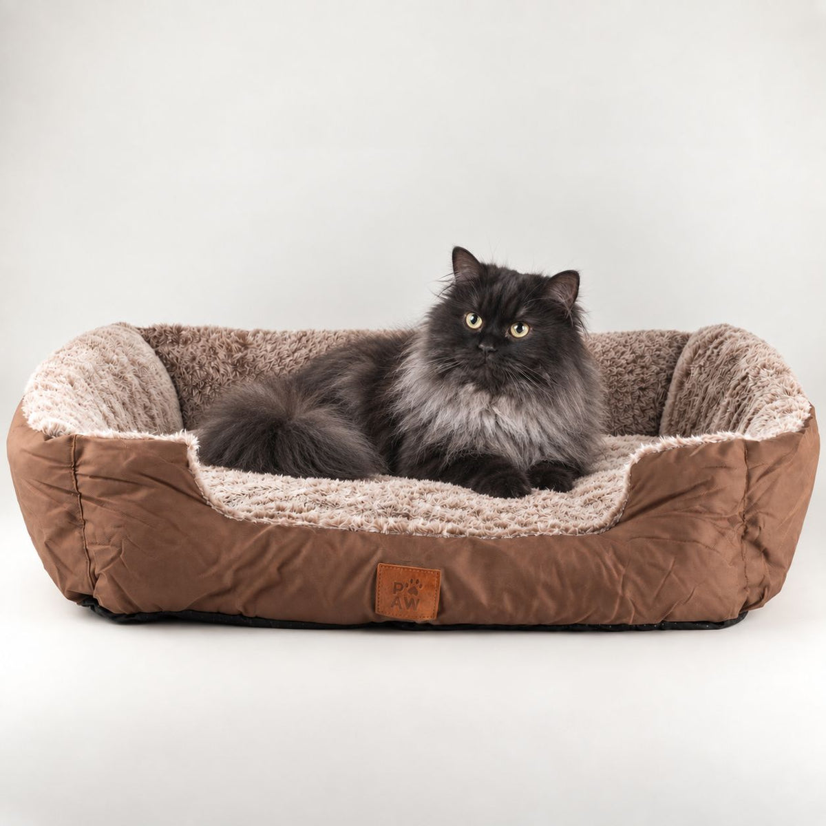 PAW Bed – Medium Plush Teddy Brown – 70 × 55 × 18cm
