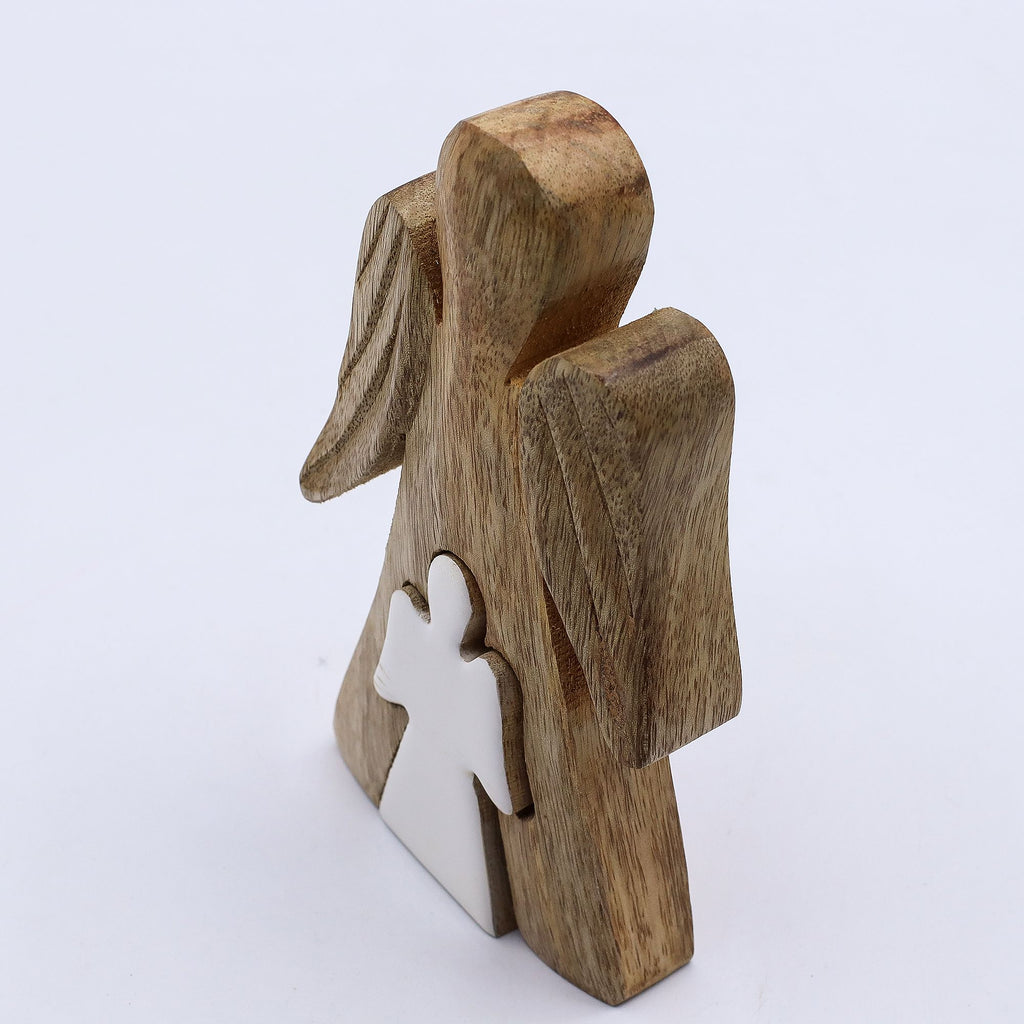 Mango Wood Angel in Angel - White Enamel
