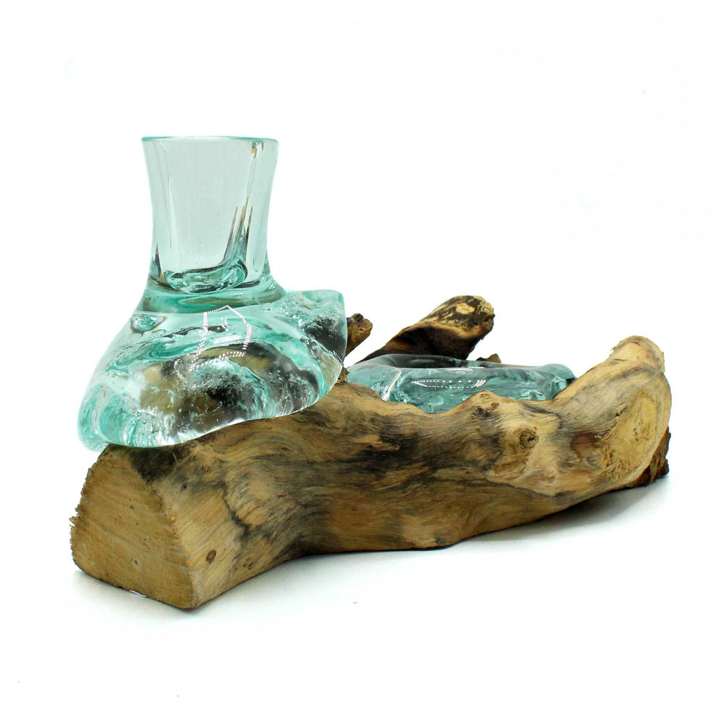 Molten Glass Small Flower Vase and Tealight Holder on Wood Crystal Tree UK | Gemstone Tree decorative crystal gemstone tree