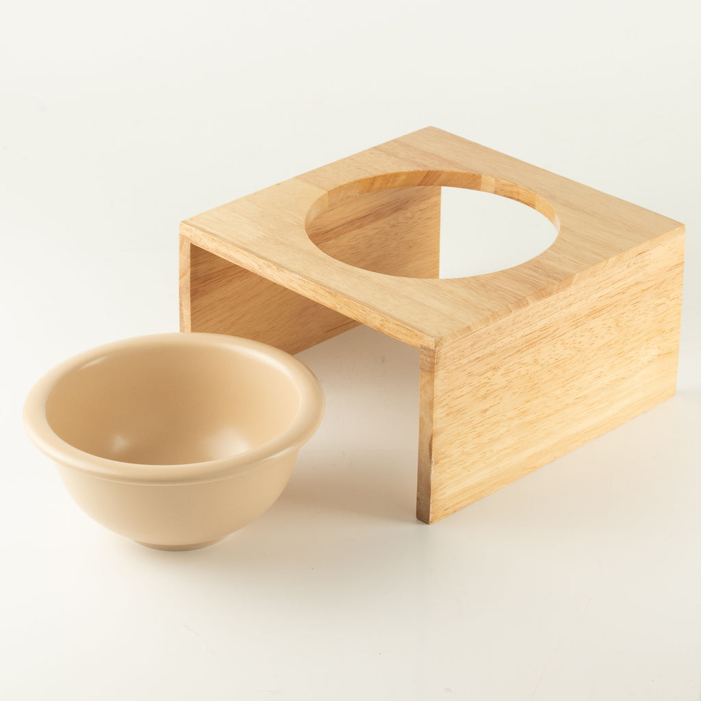 PAW Food Bowls - Large Single Ceramic in Wooden Stand - 14cm