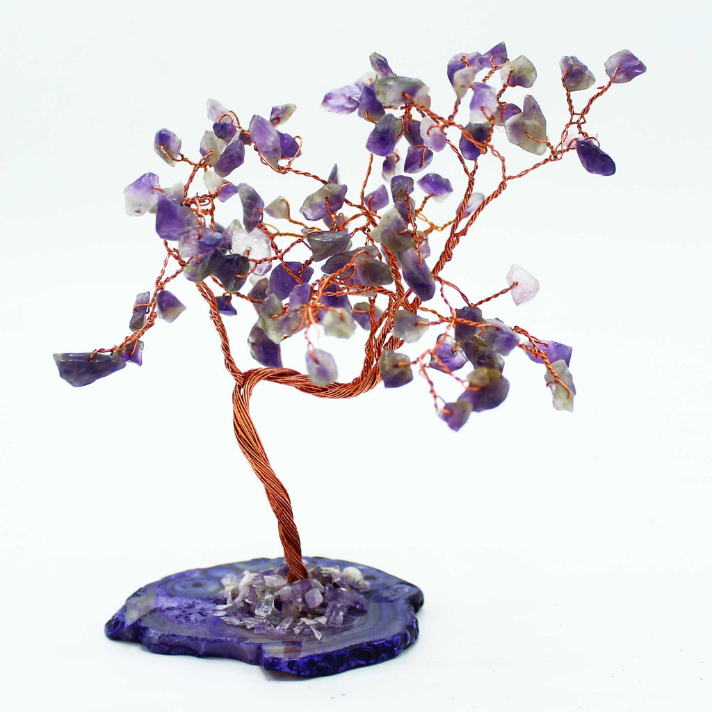 Medium Gemstone Tree - Amethyst on Natural Agate Base (100 stones)
