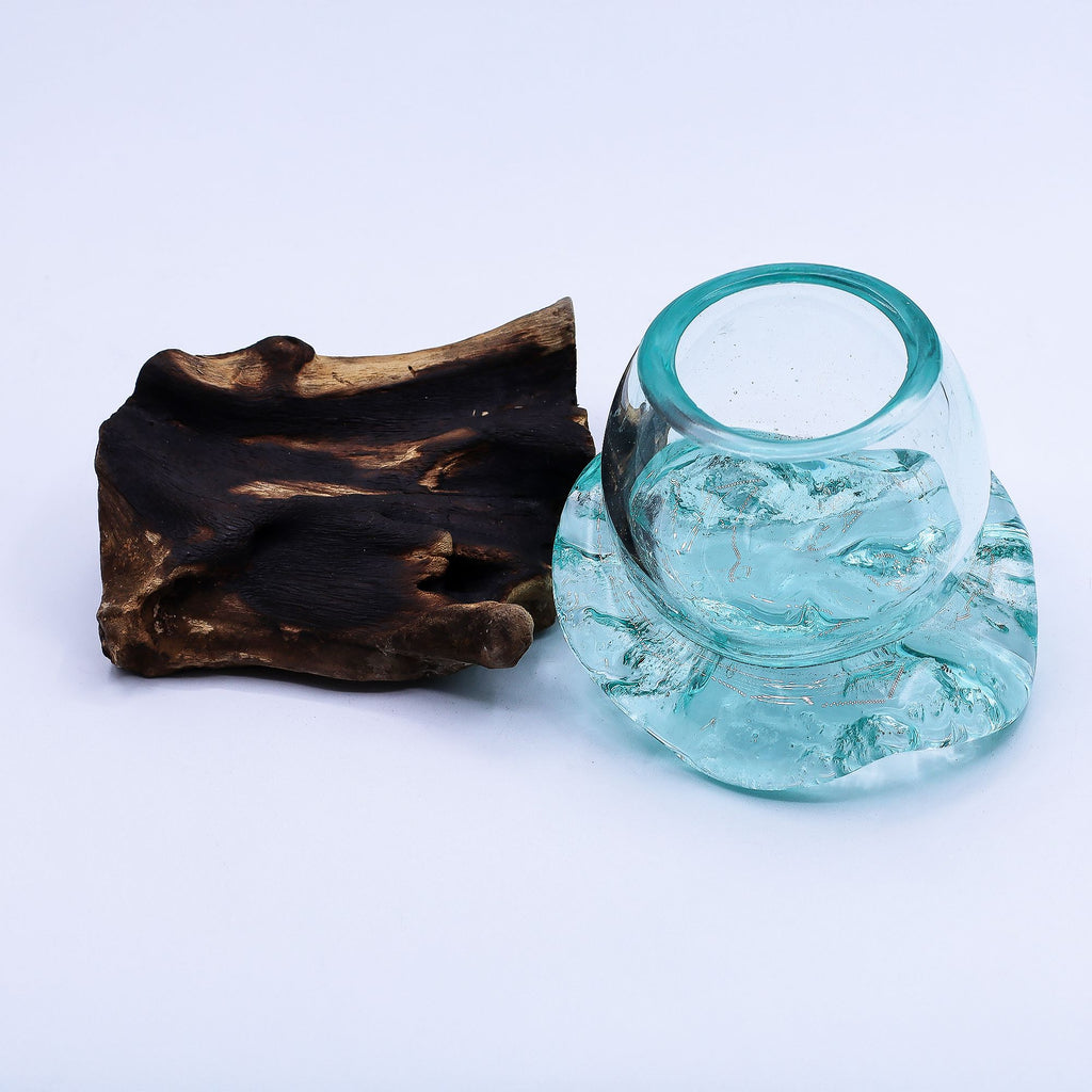 Molten Glass Mini Goldfish Bowl on Wood 20cm | Molten Glass Decor