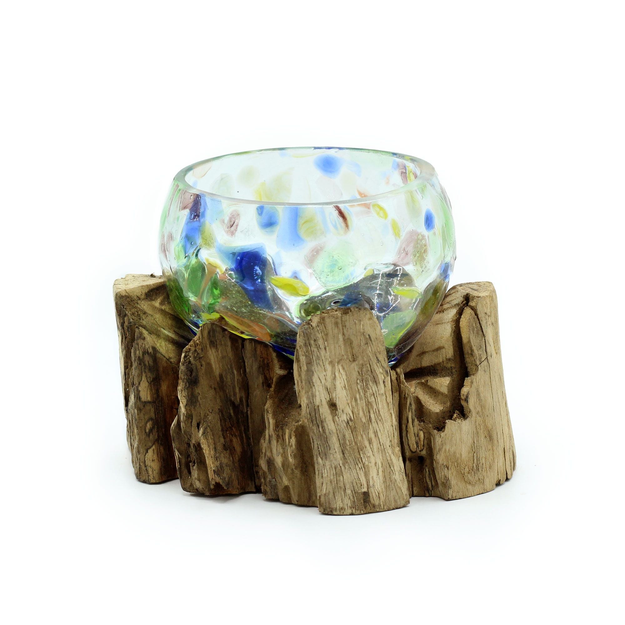 Molten Coloured Glass on Wood Crystal Tree UK | Gemstone Tree decorative crystal gemstone tree