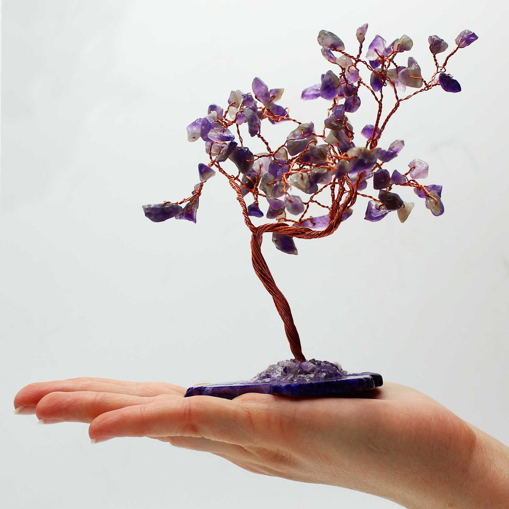 Medium Gemstone Tree - Amethyst on Natural Agate Base (100 stones)