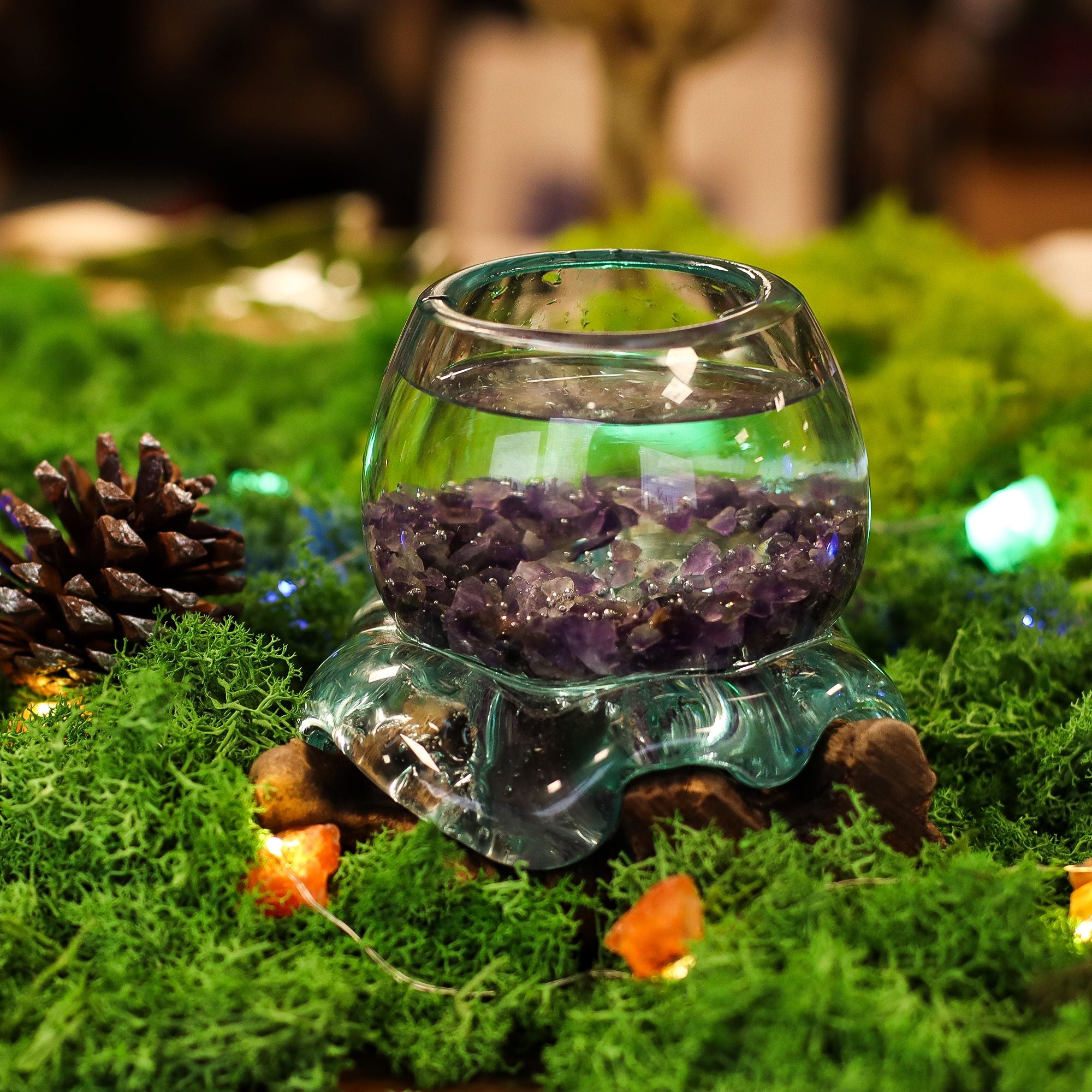 Molten Glass Mini Goldfish Bowl on Wood 20cm | Molten Glass Decor