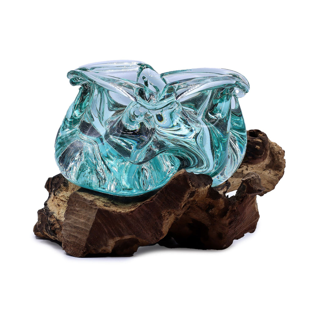 Molten Glass Chunky Ashtray / Candle Holder on Wood 23cm Crystal Tree UK | 23 Stone Gemstone Tree decorative crystal gemstone tree