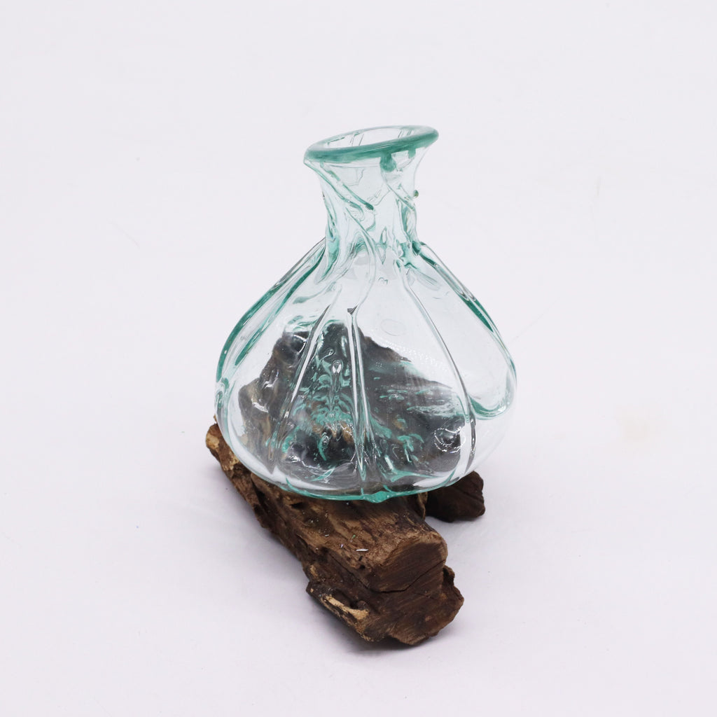 Molten Glass Fancy Mini Decanter on Wood 24cm | Molten Glass Decor