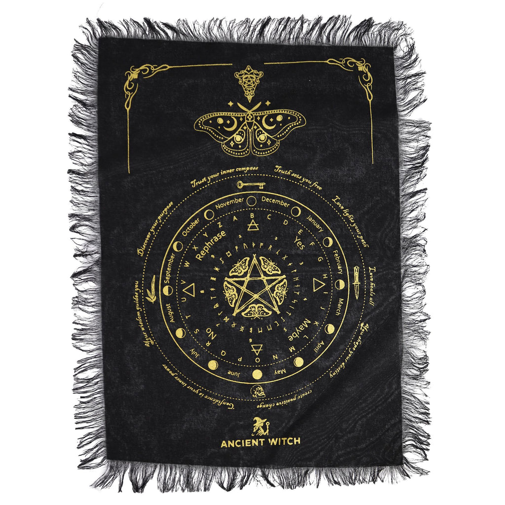 Ancient Witch Pendulum Divination Cloth - Mystic Moth - Black & Gold (30x46.5cm)
