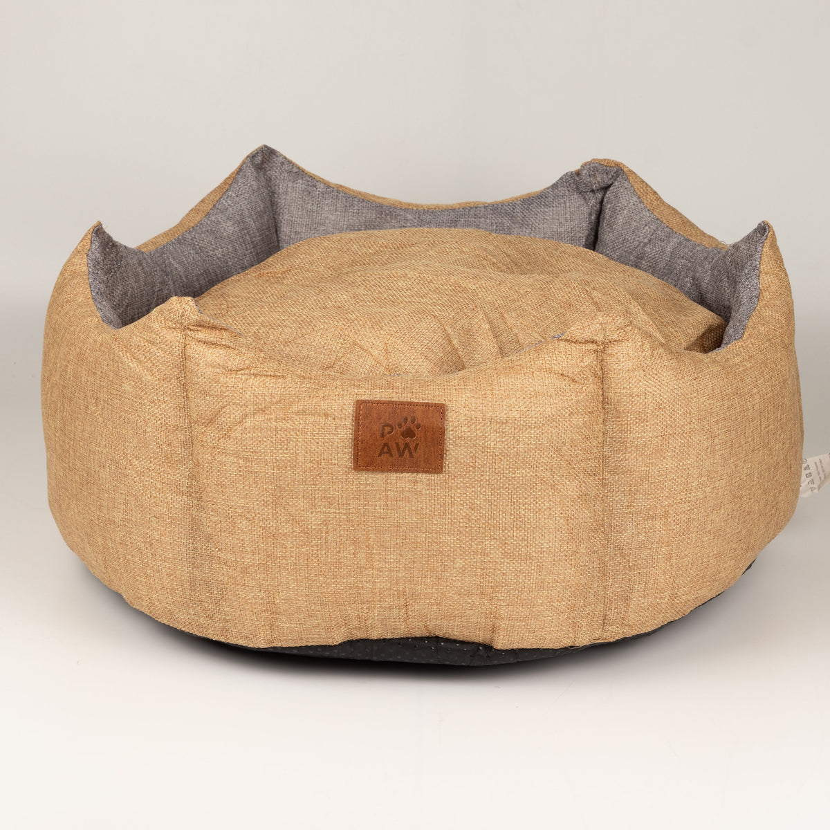 Paw Bed – Medium Royal Crown – Sand & Grey – 50 × 50 × 26cm