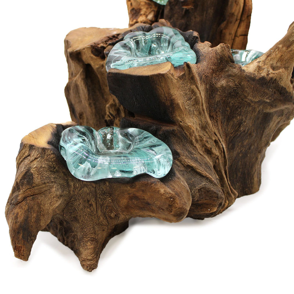 Molten Glass Five Candle Holder on Wood