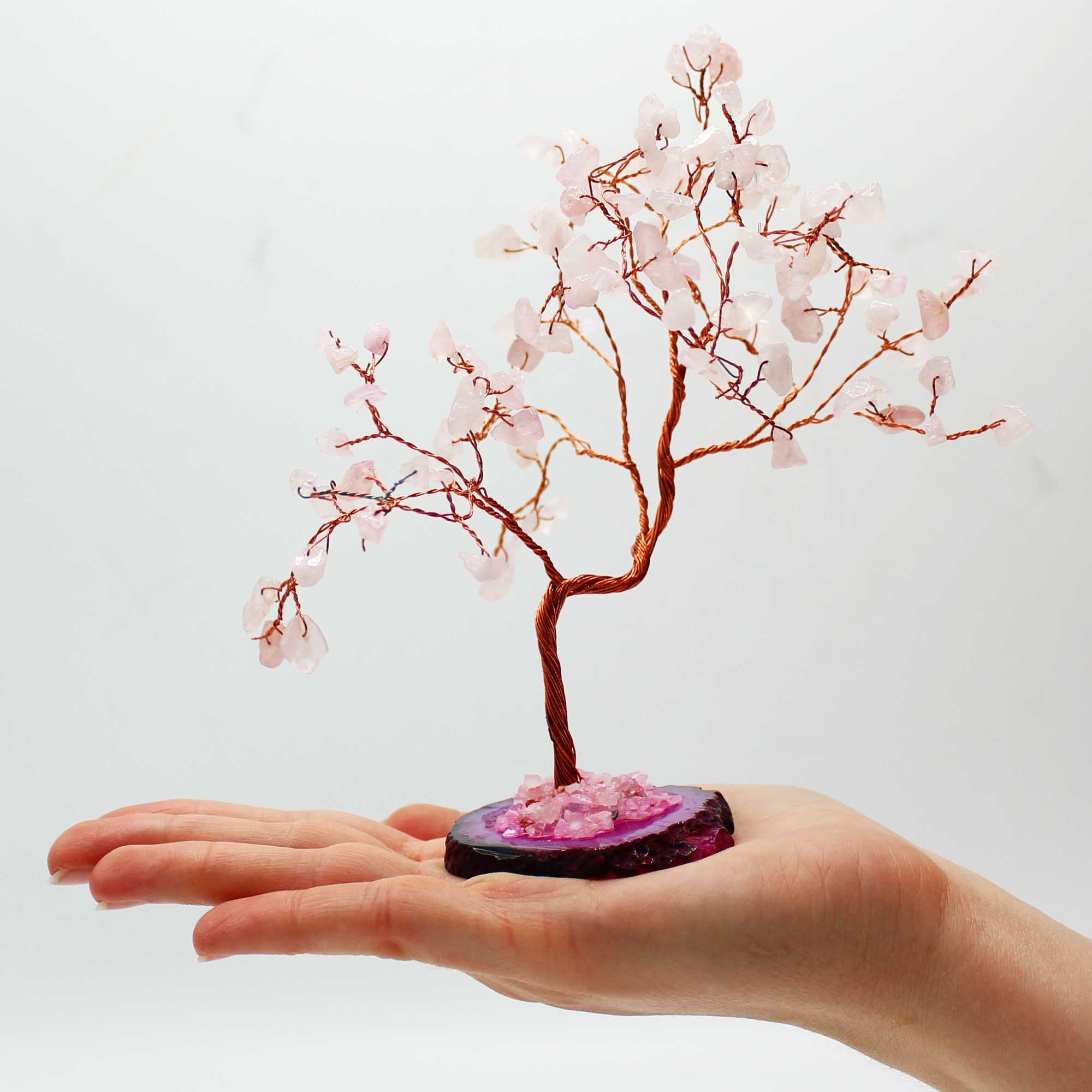 Medium Gemstone Tree - Rose Quartz on Pink Agate Base (100 stones)