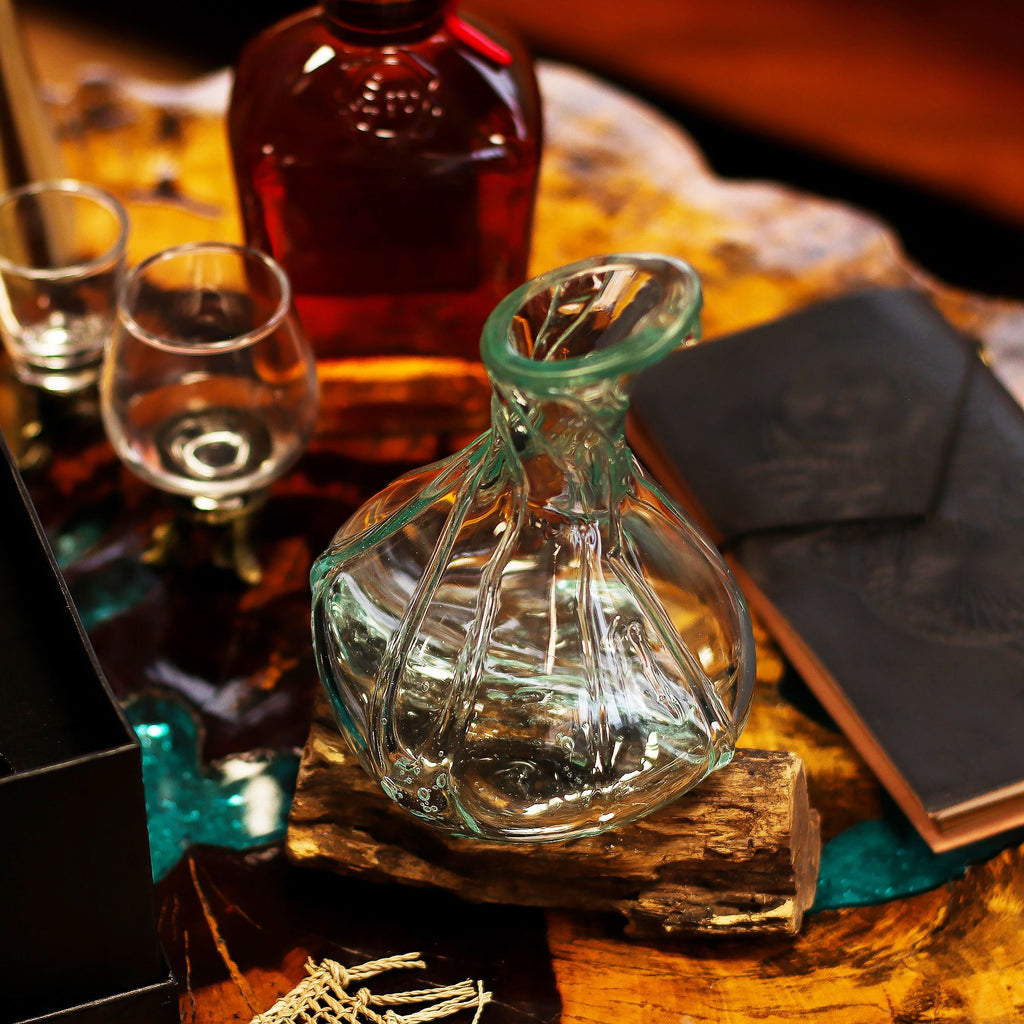Molten Glass Fancy Mini Decanter on Wood 24cm | Molten Glass Decor