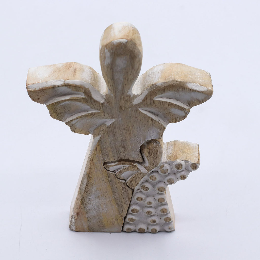 Mango Wood Angel in Angel - Whitewash