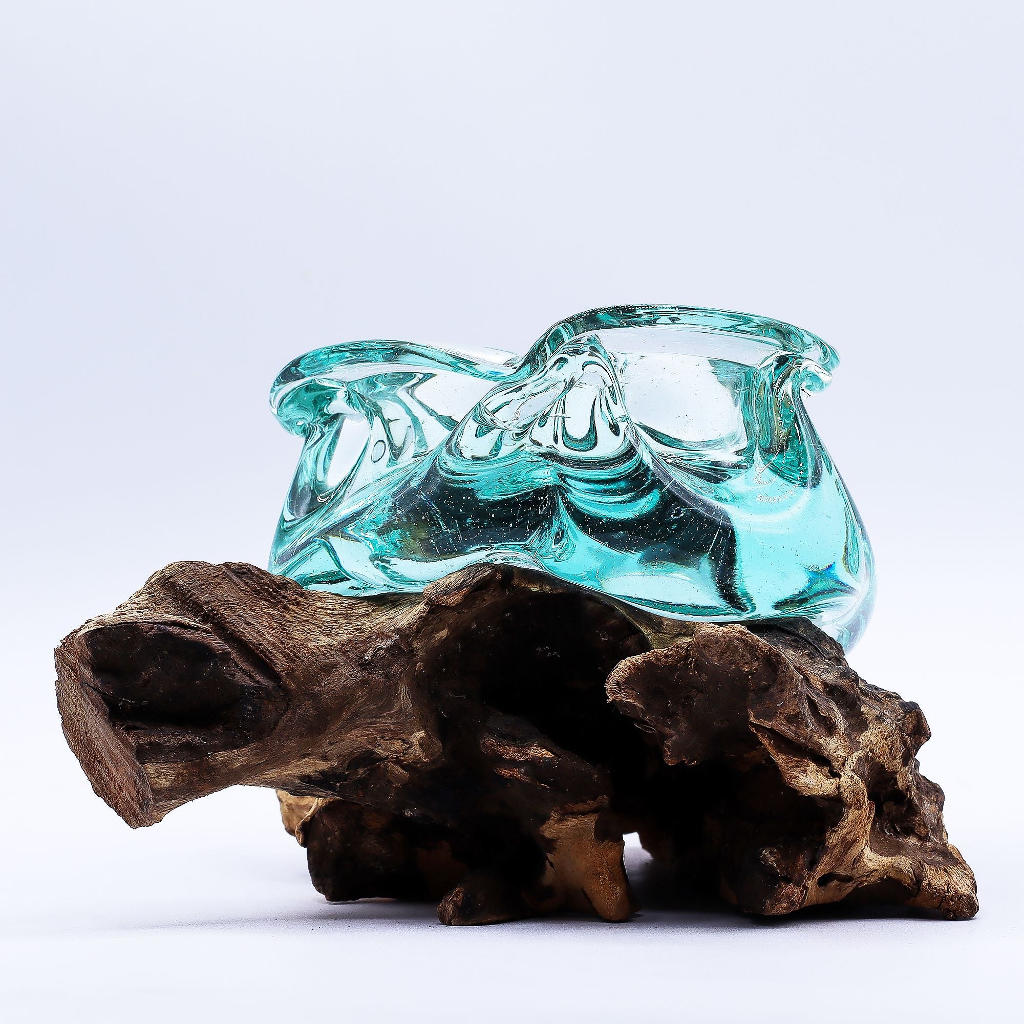 Molten Glass Chunky Ashtray / Candle Holder on Wood 23cm | Molten Glass Decor