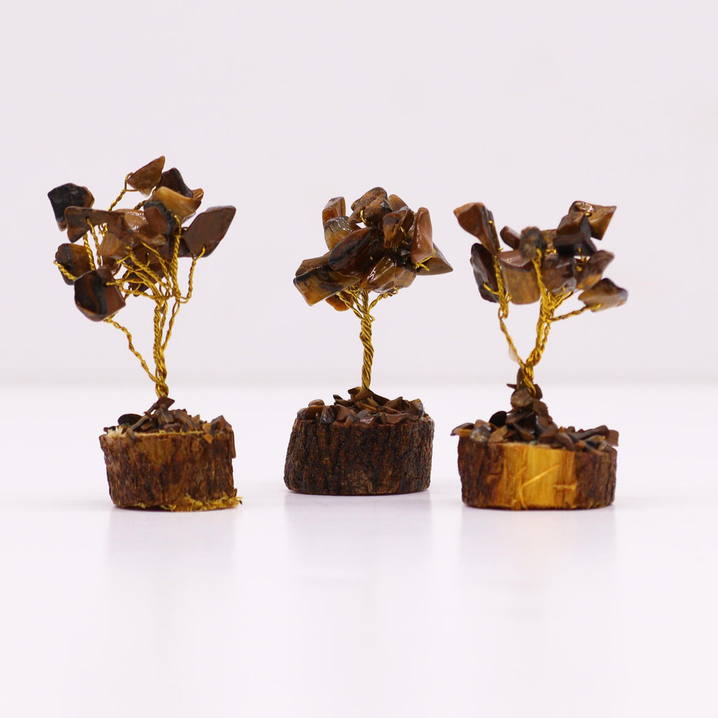Mini Gemstone Tree On Wood Base - Tiger's eye (15 stones)