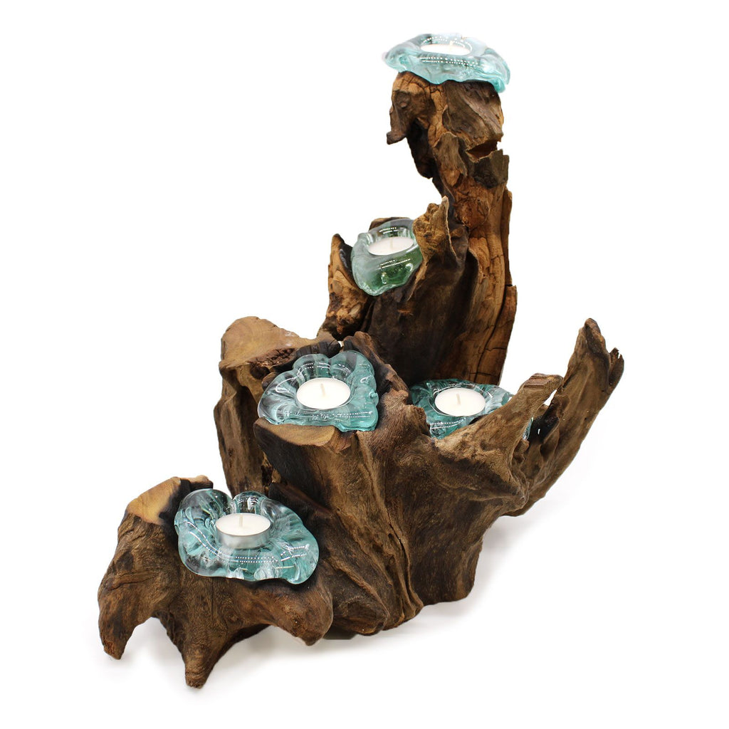 Molten Glass Five Candle Holder on Wood