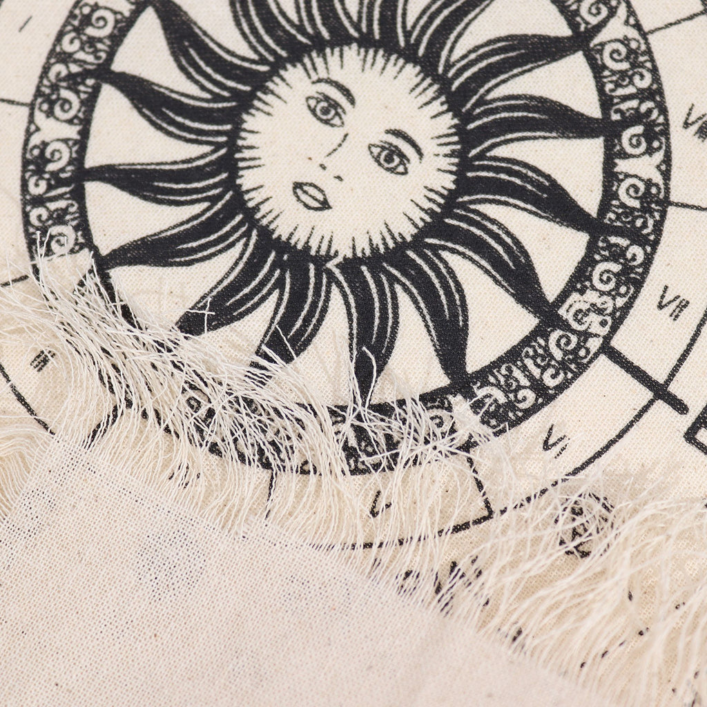 Ancient Witch Pendulum Divination Cloth - Sun Face - Natural & Black (30x46.5cm)
