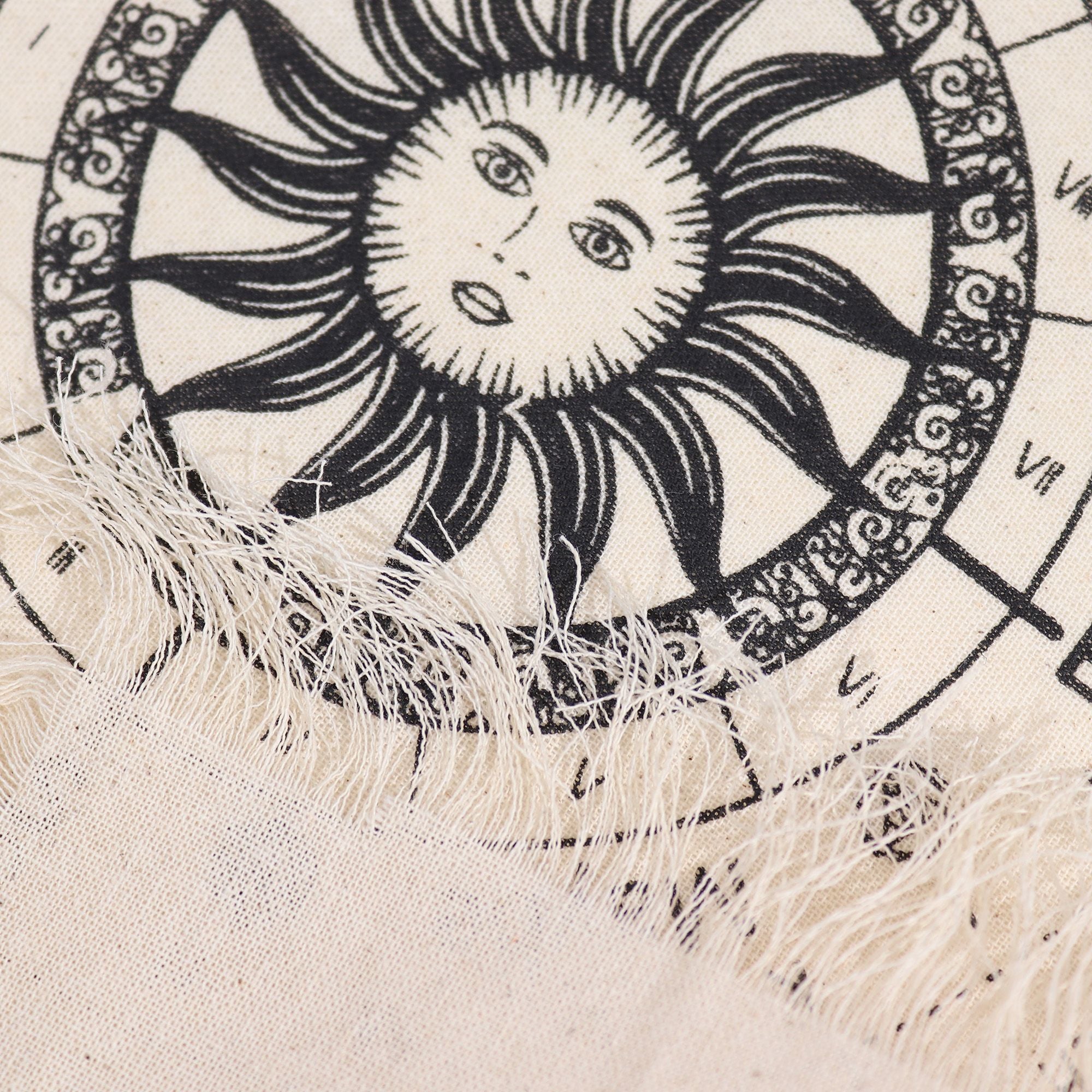 Ancient Witch Pendulum Divination Cloth - Sun Face - Natural & Black (30x46.5cm)