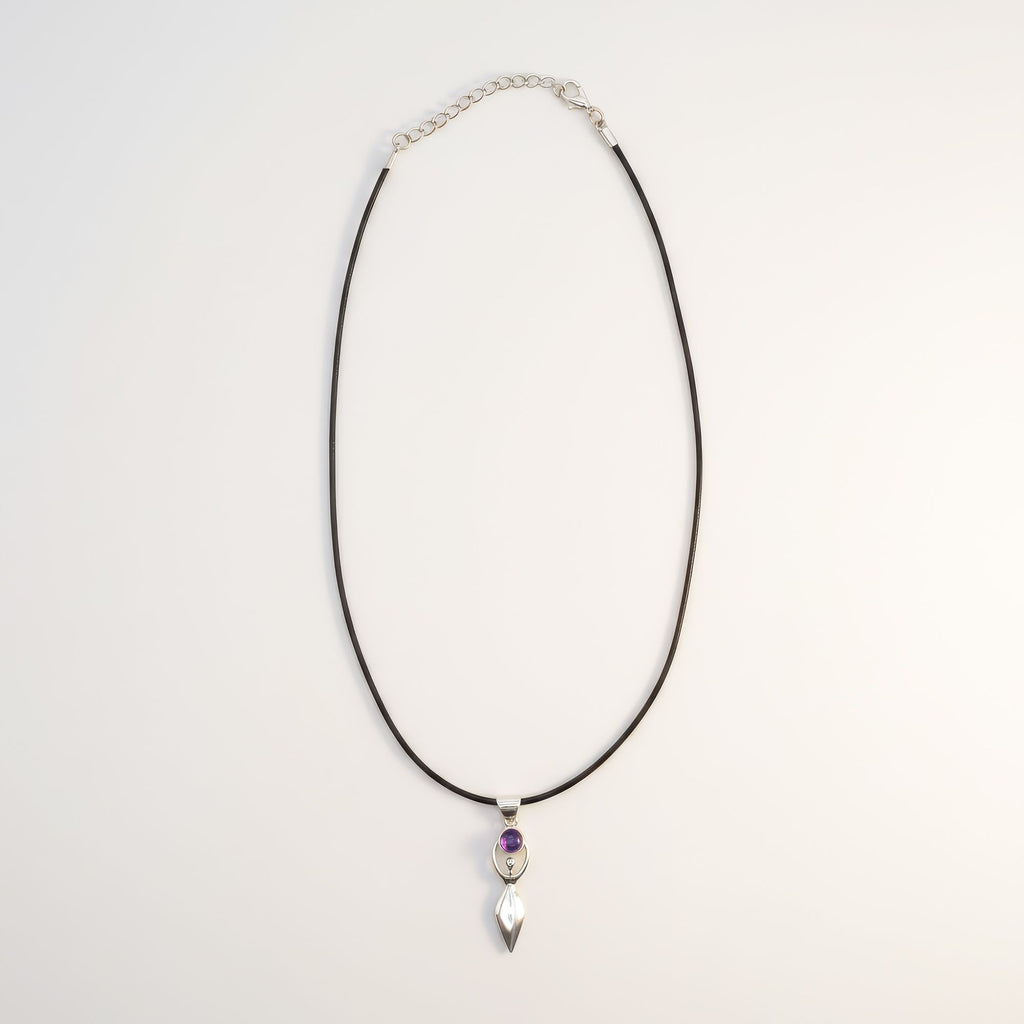 Indian Devotional Pendant - Silver Plated (45cm Cord)- Goddess Amethyst