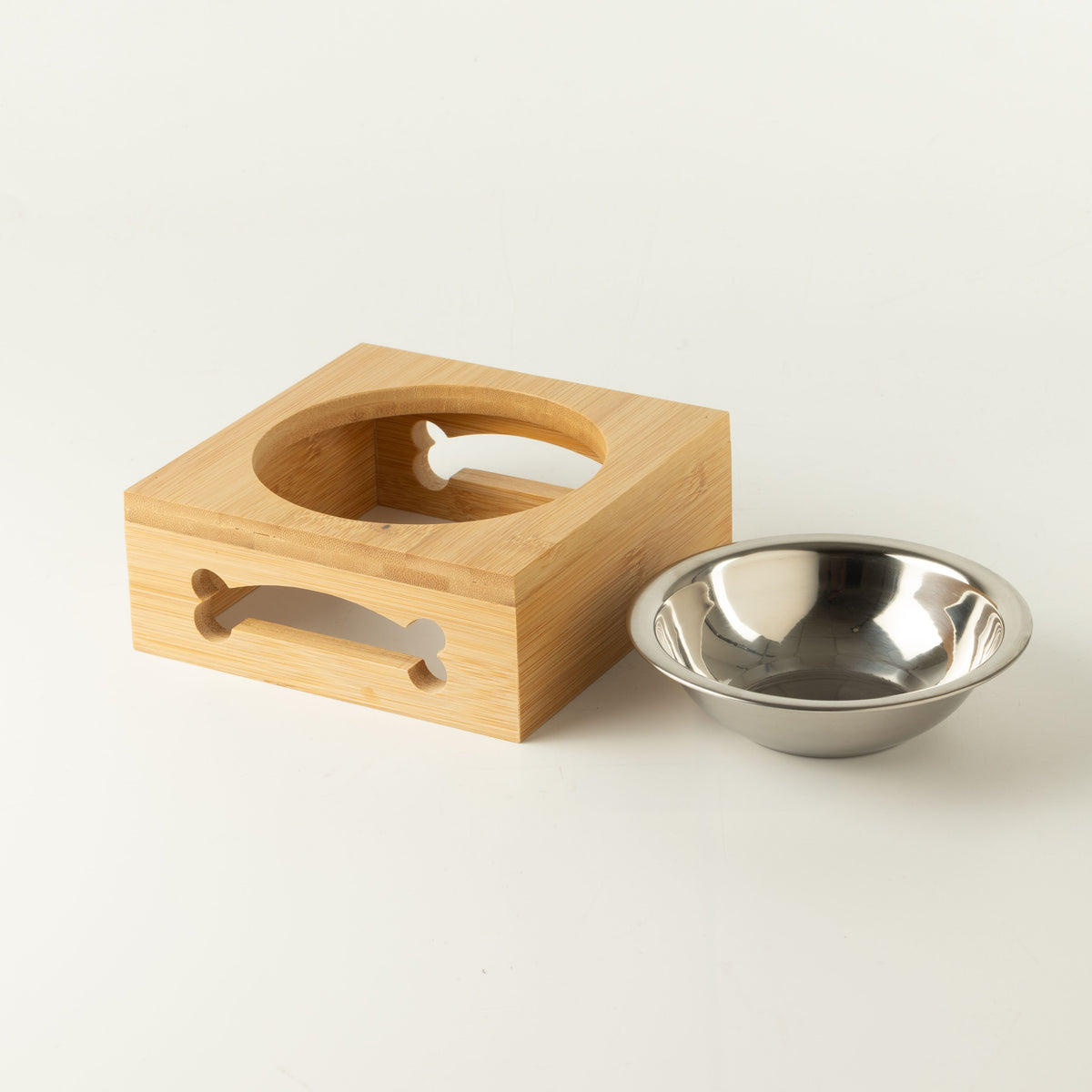 PAW Food Bowls - Single Stainless Steel (201) in Wooden Stand - 12cm