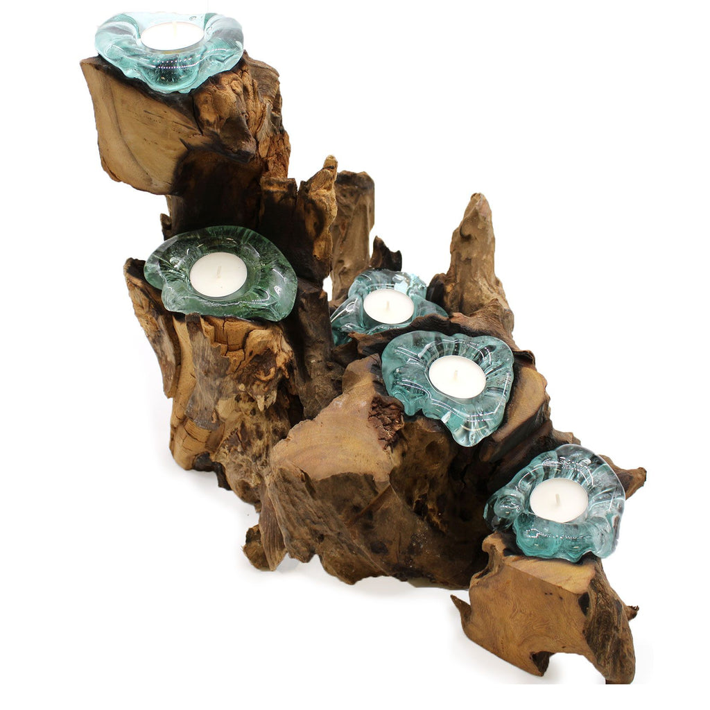 Molten Glass Five Candle Holder on Wood