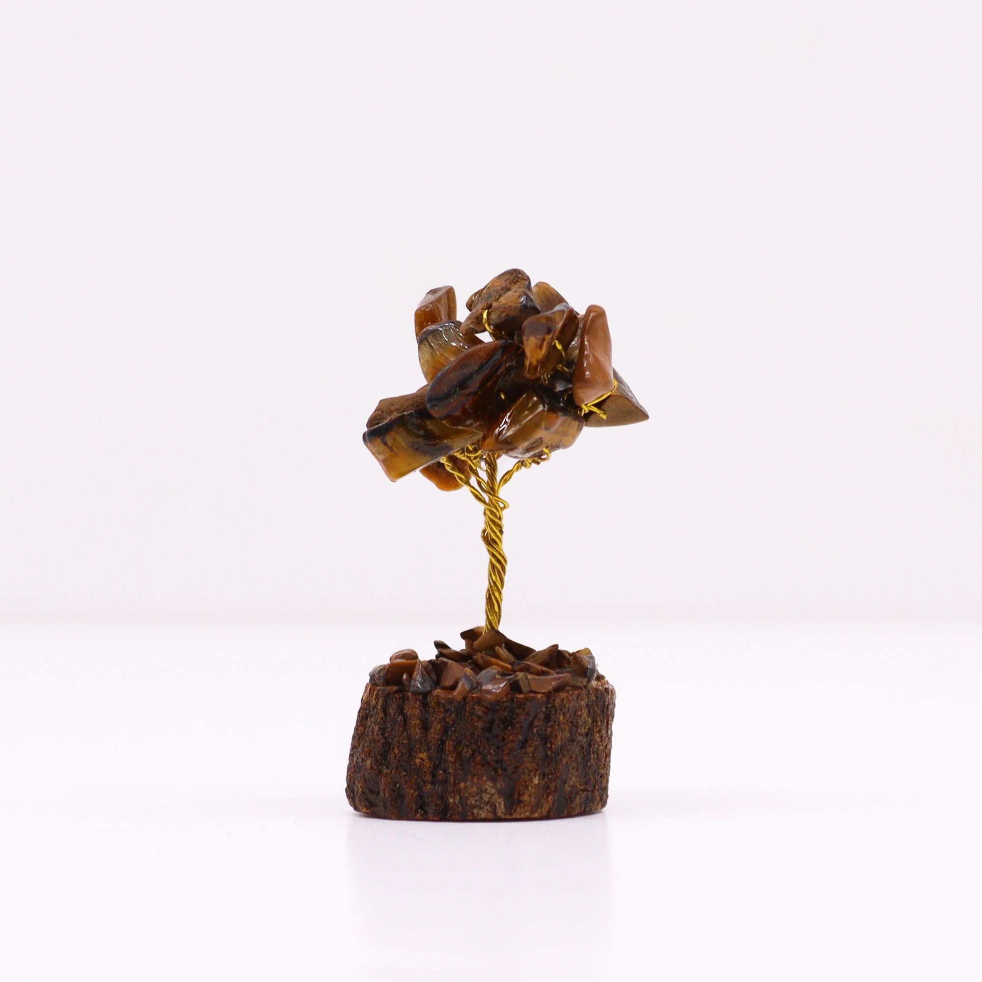 Mini Gemstone Tree On Wood Base - Tiger's eye (15 stones)