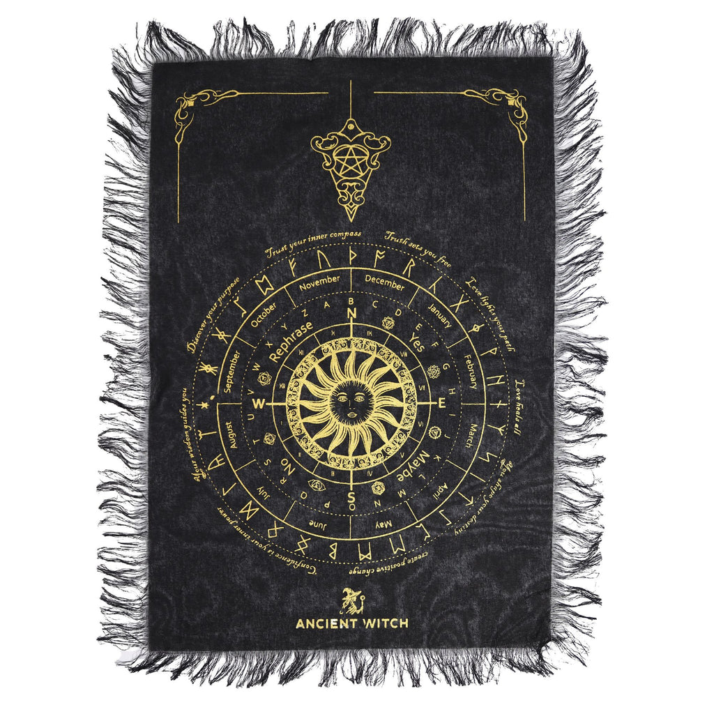 Ancient Witch Pendulum Divination Cloth - Sun Face - Black & Gold (30x46.5cm)