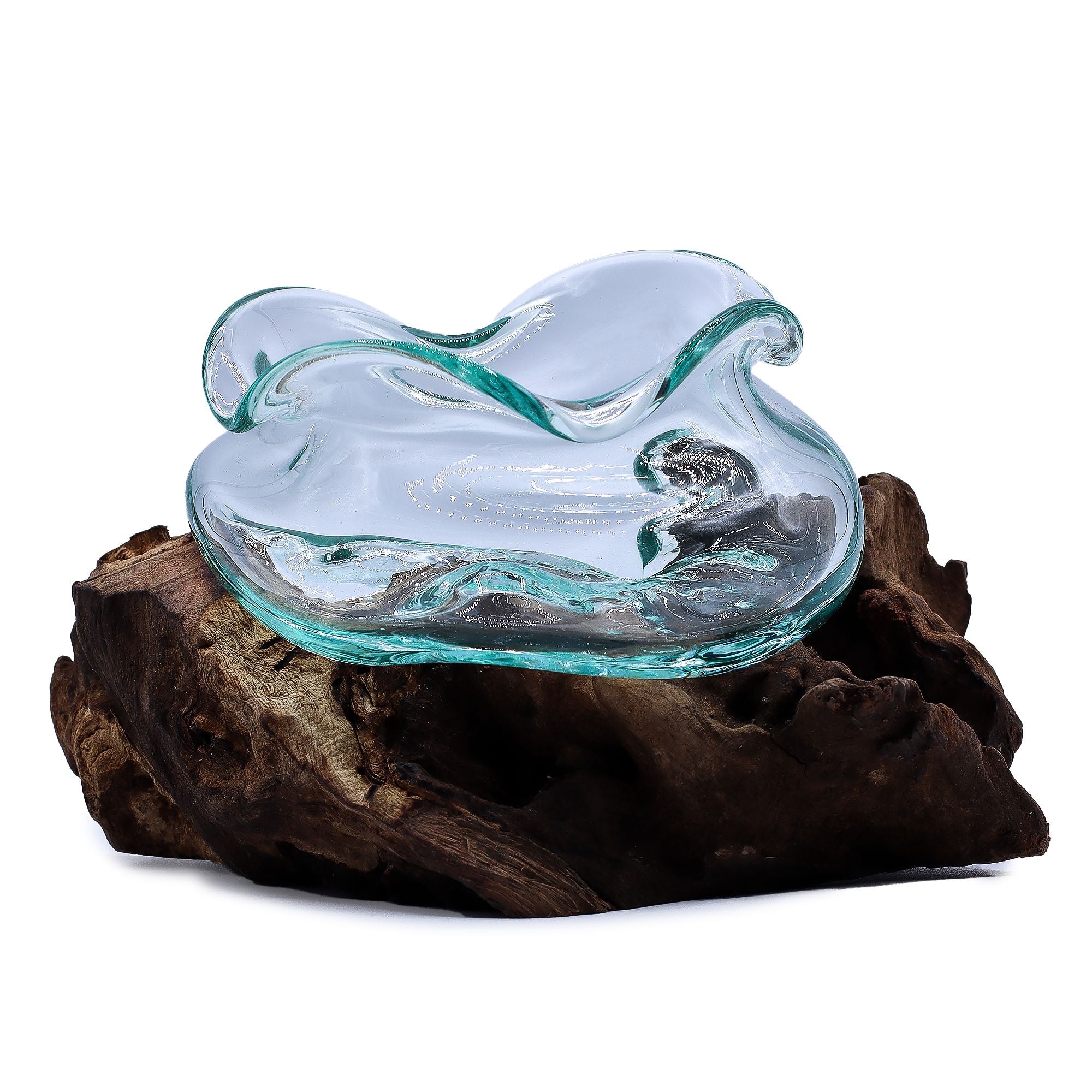 Molten Glass Wavy Bowl on Wood 18cm Crystal Tree UK | 18 Stone Gemstone Tree decorative crystal gemstone tree