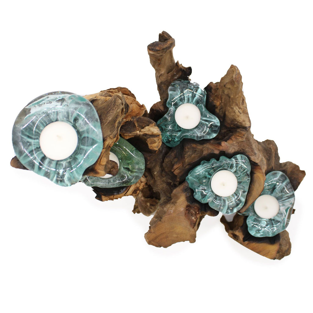 Molten Glass Five Candle Holder on Wood
