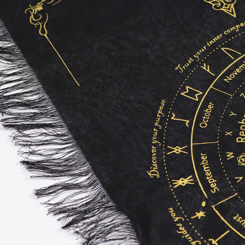 Ancient Witch Pendulum Divination Cloth - Sun Face - Black & Gold (30x46.5cm)