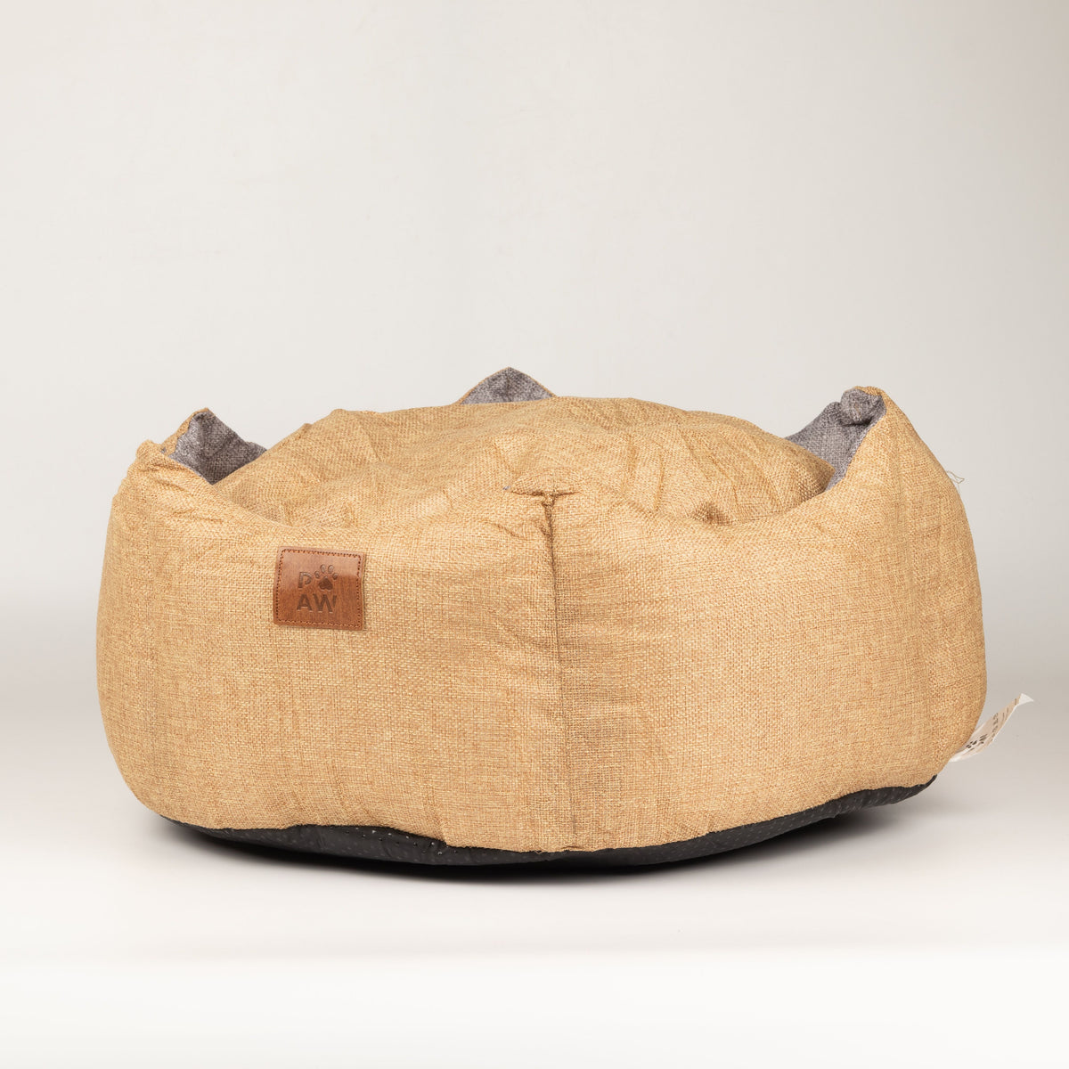 Paw Bed – Medium Royal Crown – Sand & Grey – 50 × 50 × 26cm