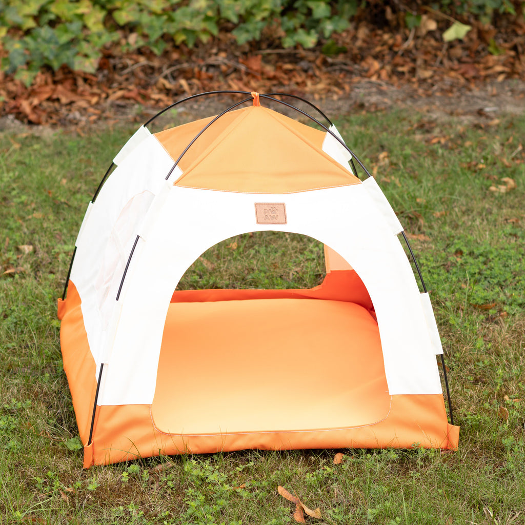 PAW Bed – Beige & Orange Tent – 58 × 58 × 48cm