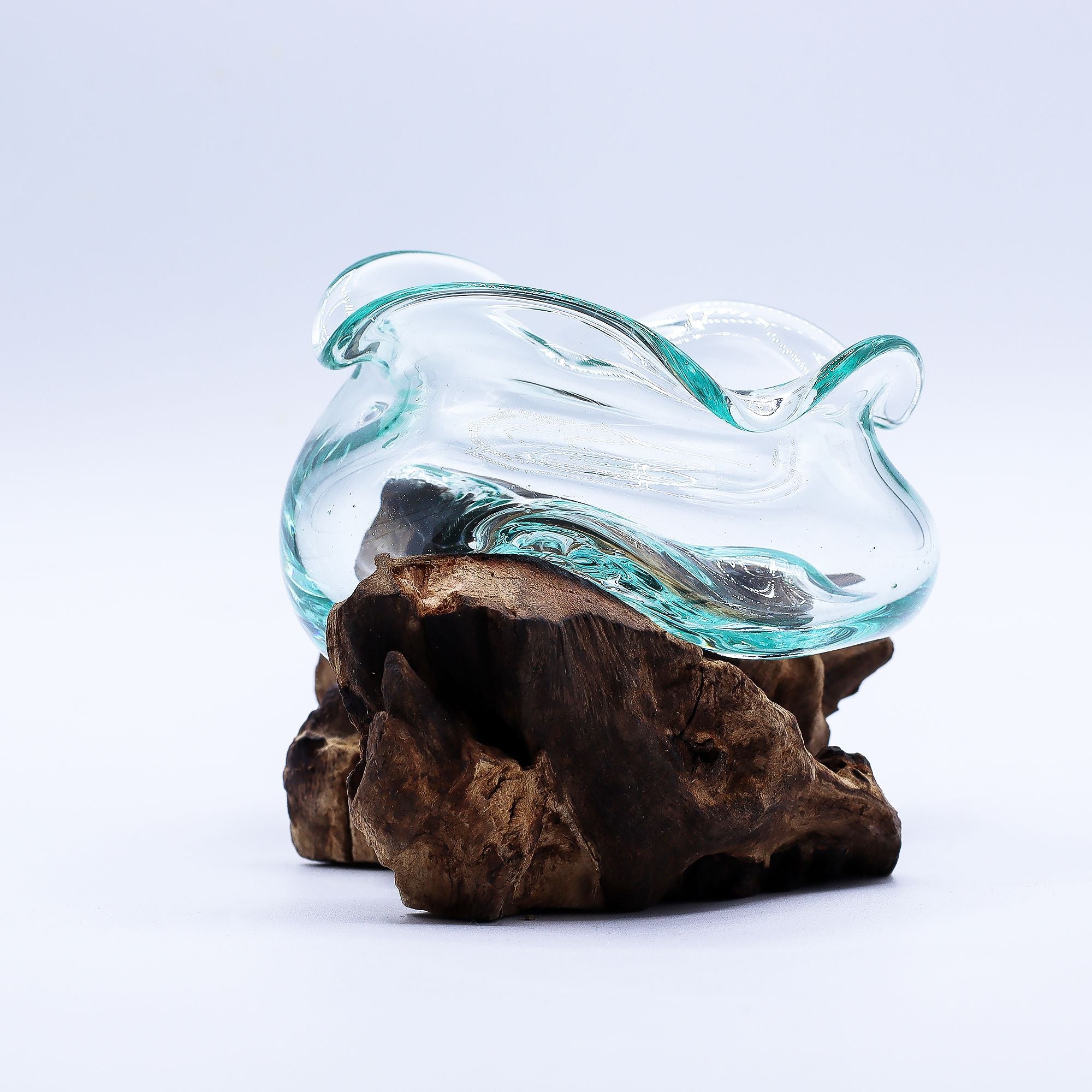 Molten Glass Wavy Bowl on Wood 18cm | Molten Glass Decor